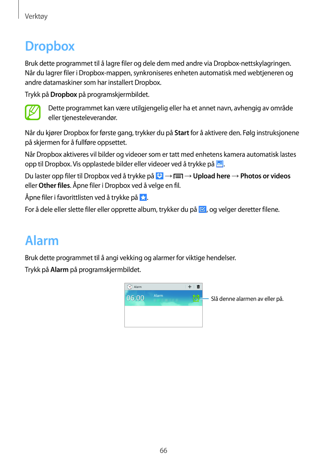 Samsung SM-T2105GYZNEE, SM-T2105GYANEE manual Dropbox, Alarm 