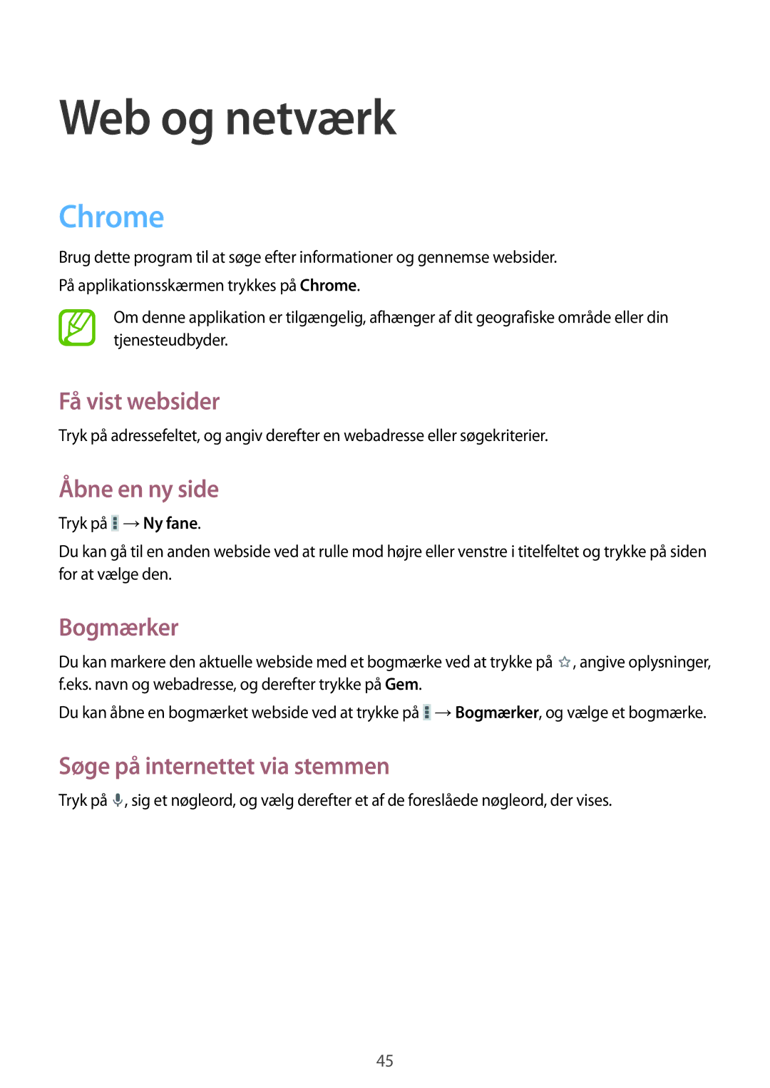 Samsung SM-T2105GYANEE, SM-T2105GYZNEE manual Web og netværk, Chrome 