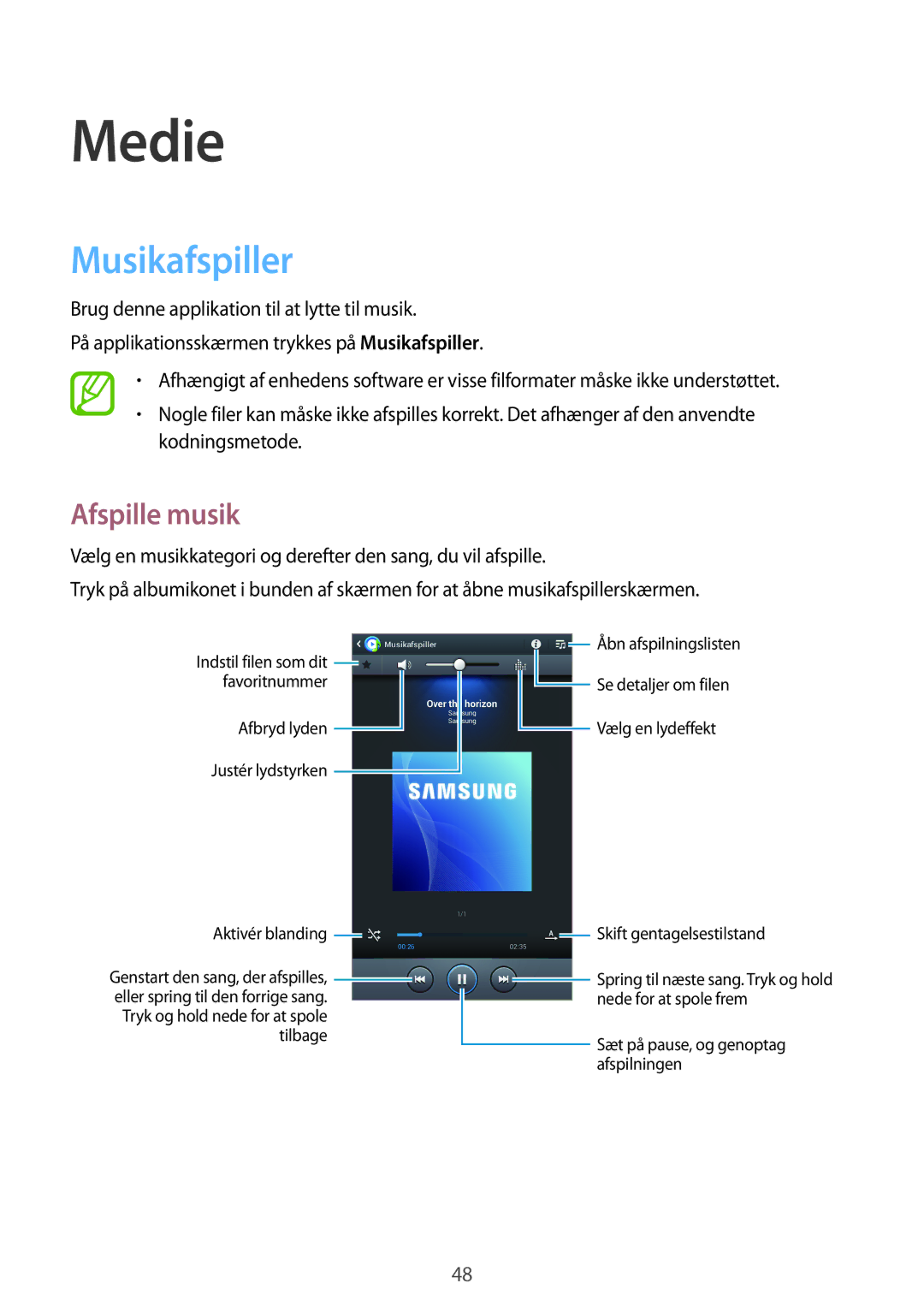 Samsung SM-T2105GYZNEE, SM-T2105GYANEE manual Medie, Musikafspiller, Afspille musik 