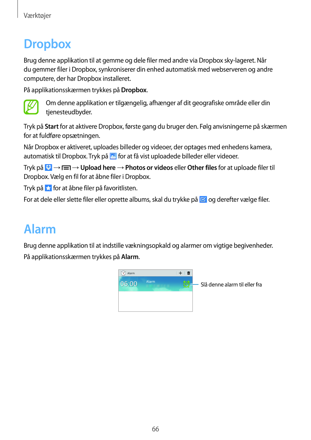 Samsung SM-T2105GYZNEE, SM-T2105GYANEE manual Dropbox, Alarm 