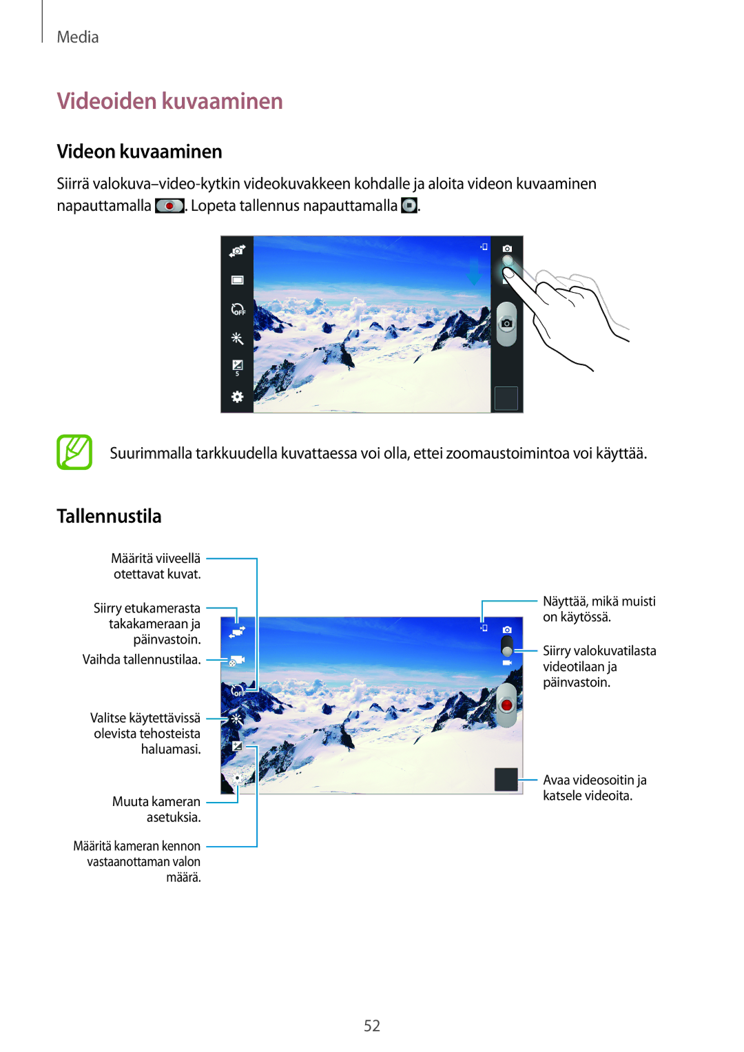 Samsung SM-T2105GYZNEE, SM-T2105GYANEE manual Videoiden kuvaaminen, Tallennustila 