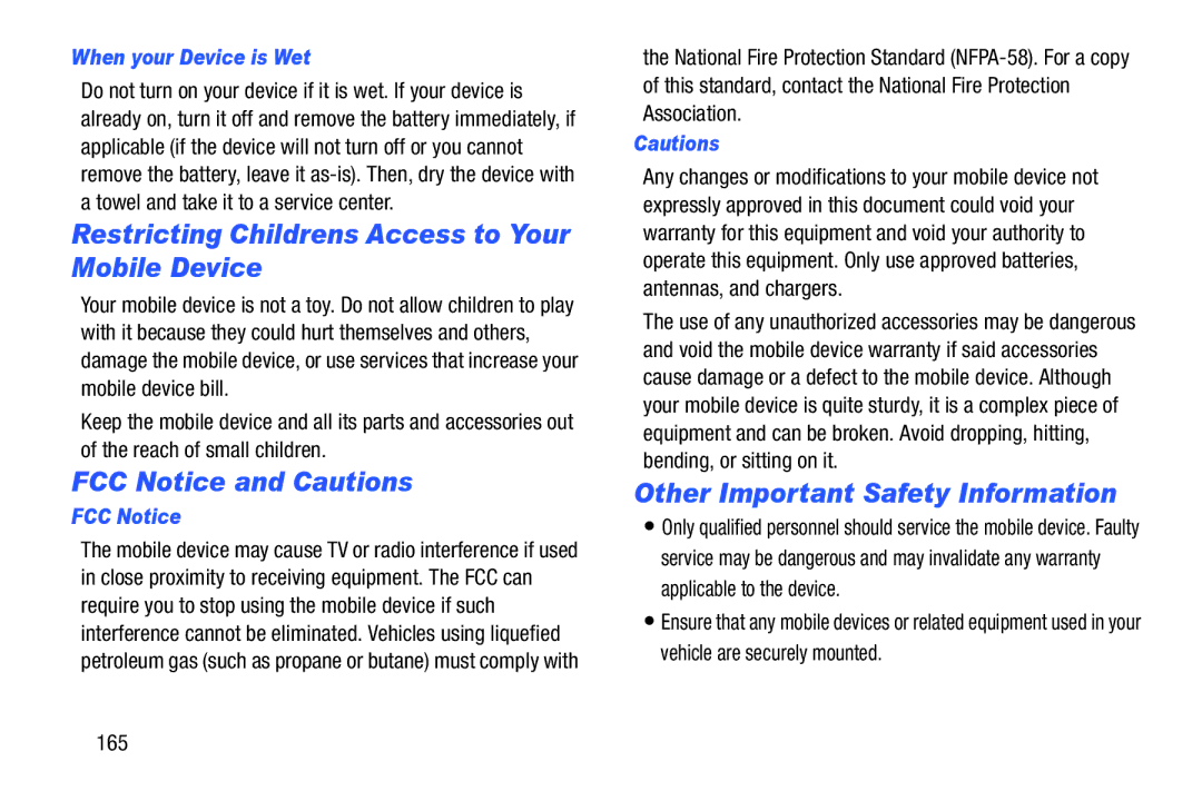 Samsung SM-T210RGNYXAR, SM T210RZWYXAR Restricting Childrens Access to Your Mobile Device, FCC Notice and Cautions 