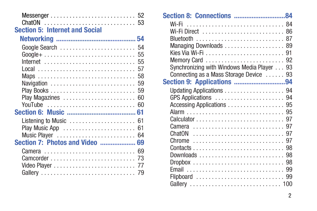 Samsung SM-T210RGNYXAR, SM T210RZWYXAR, SMT210RZWYXAR, SMT210RGNYXAR user manual Internet and Social, Connections 