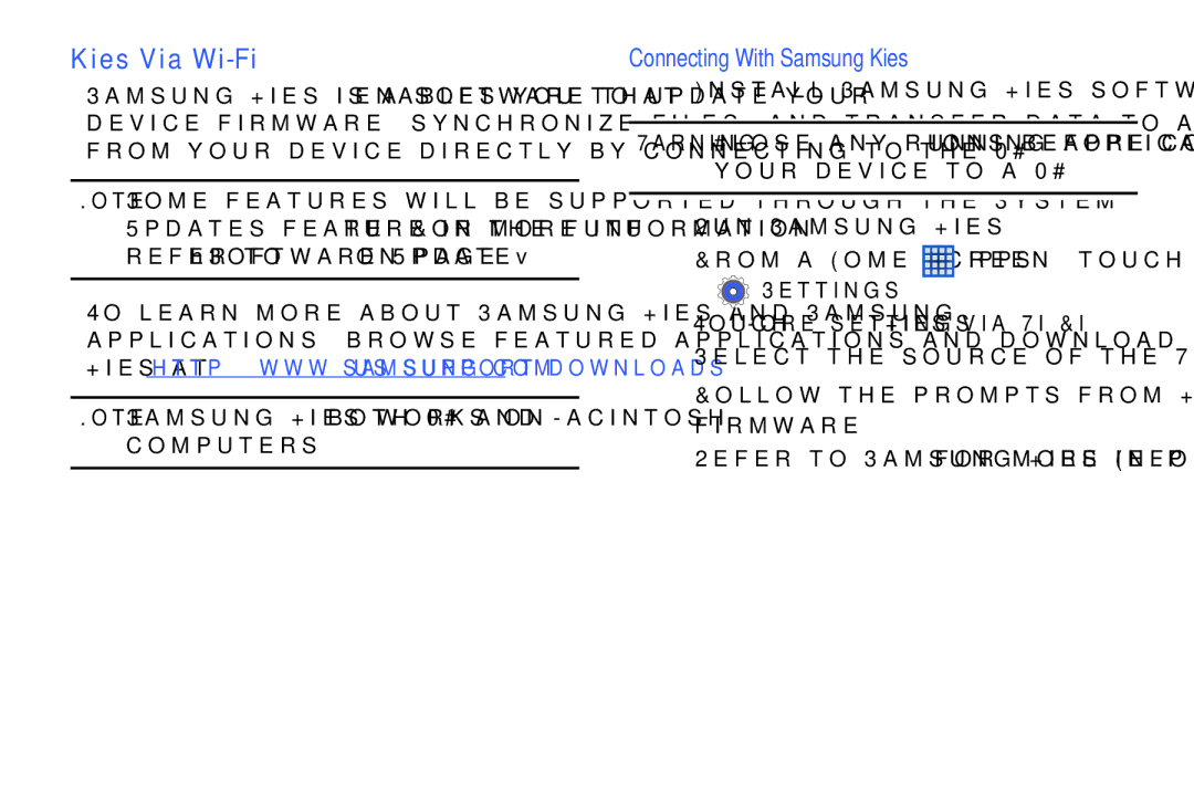 Samsung SM T210RZWYXAR Kies Via Wi-Fi, Connecting With Samsung Kies, Settings Touch More settings Kies via Wi-Fi 