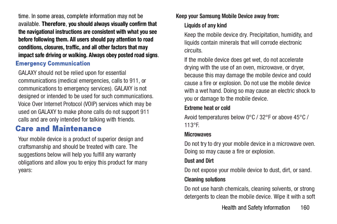 Samsung SM-T210RGNYXAR, SMT210RZWYXAR user manual Care and Maintenance, Emergency Communication 