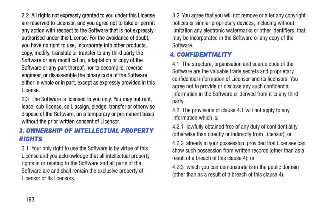 Samsung SMT210RZWYXAR, SM-T210RGNYXAR user manual Ownership of Intellectual Property Rights, 193 