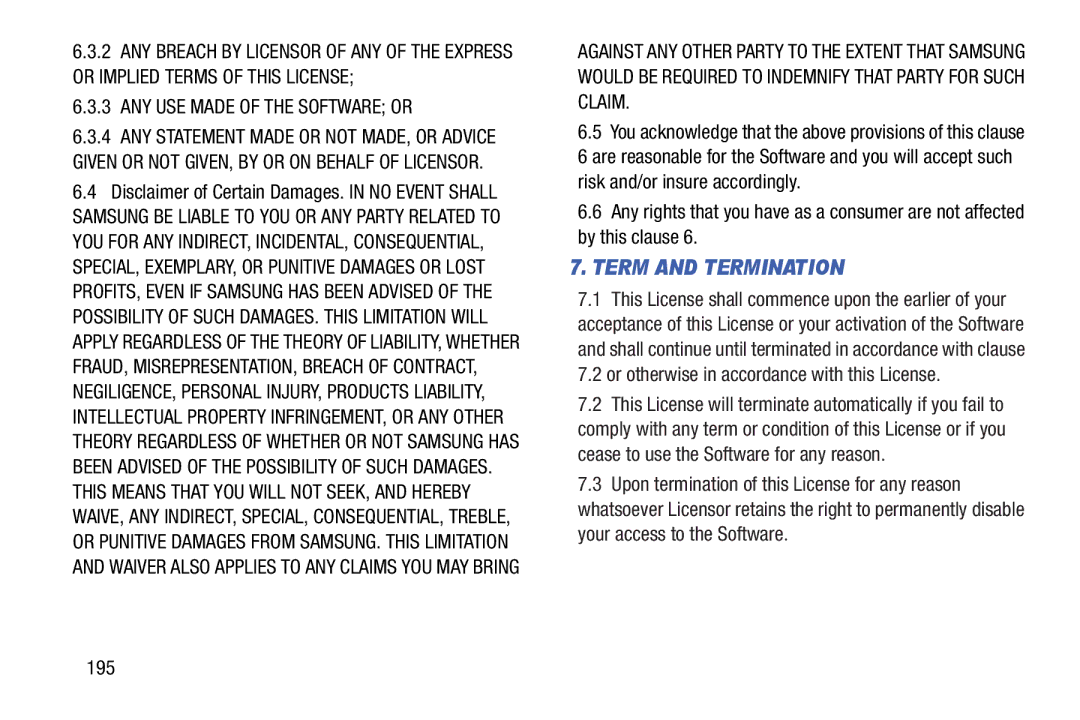 Samsung SMT210RZWYXAR, SM-T210RGNYXAR user manual Or otherwise in accordance with this License, 195 