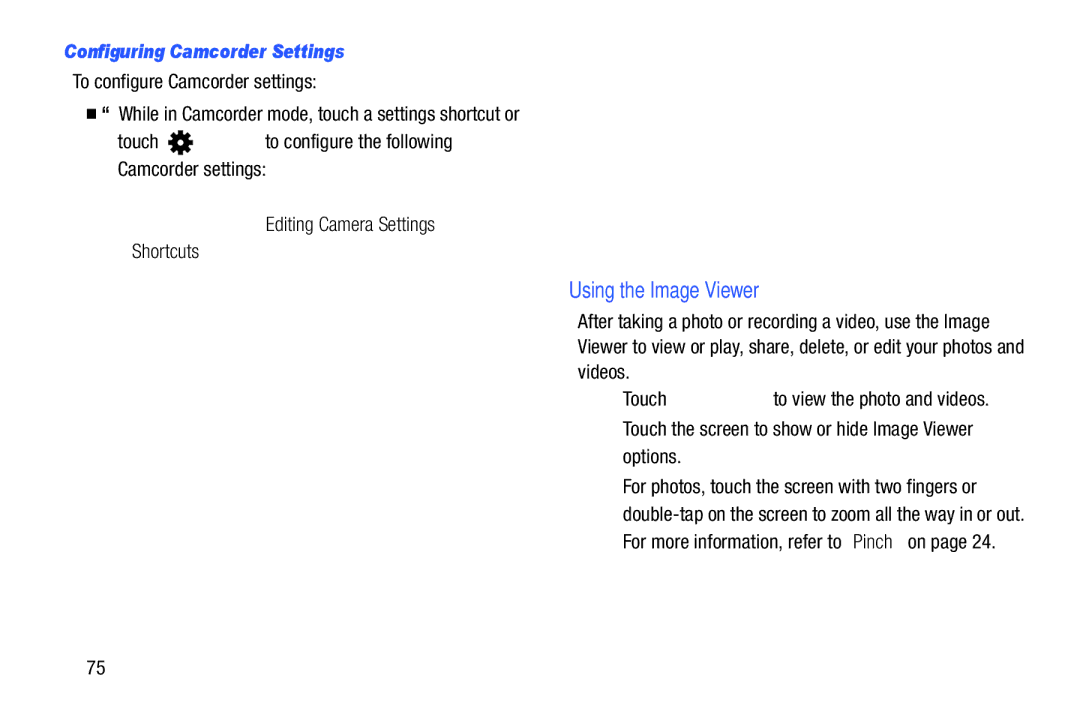 Samsung SMT210RZWYXAR user manual Using the Image Viewer, Configuring Camcorder Settings, To configure Camcorder settings 