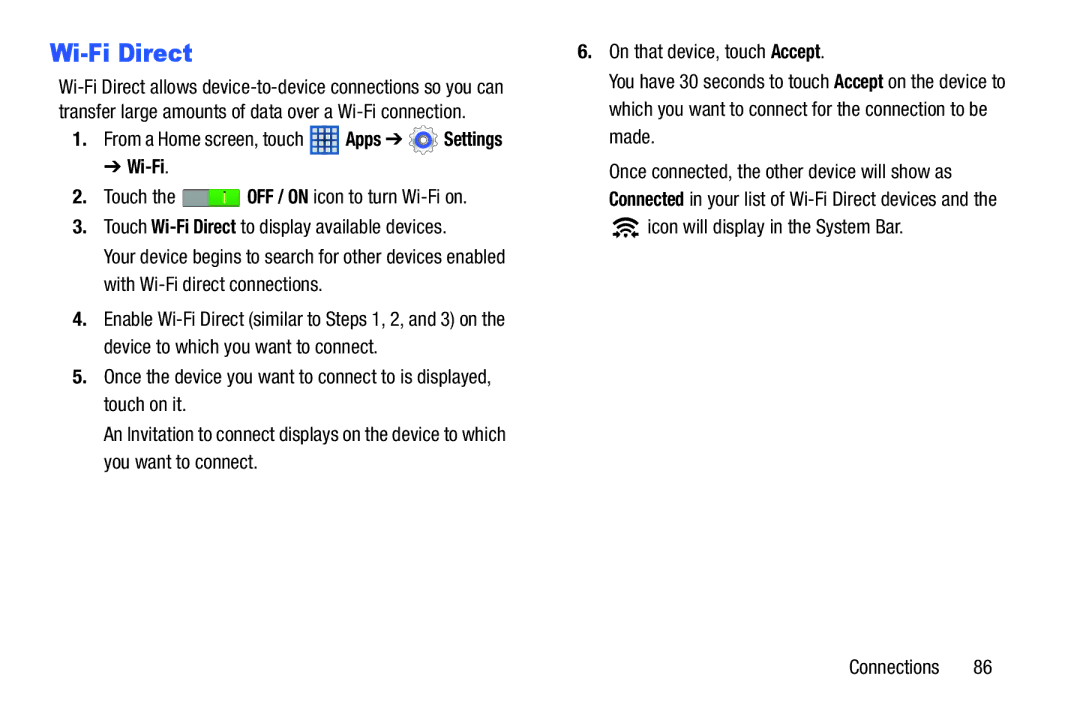 Samsung SM-T210RGNYXAR, SMT210RZWYXAR user manual Wi-Fi Direct 