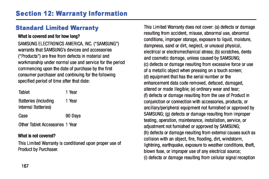 Samsung SMT210RZWYXAR user manual Warranty Information, Standard Limited Warranty, What is covered and for how long?, Year 