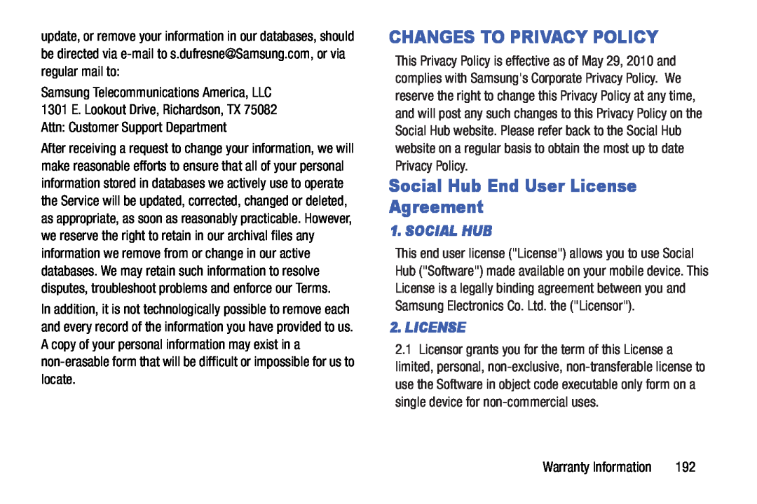 Samsung SM-T210RGNYXAR, SMT210RZWYXAR user manual Changes To Privacy Policy, Social Hub End User License Agreement 