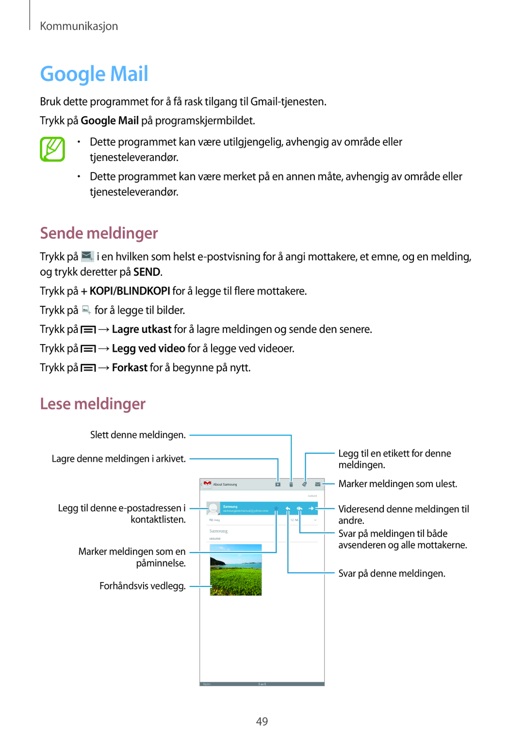 Samsung SM-T2110ZWANEE, SM-T2110GNANEE, SM-T2110GRANEE, SM-T2110MKANEE manual Google Mail 