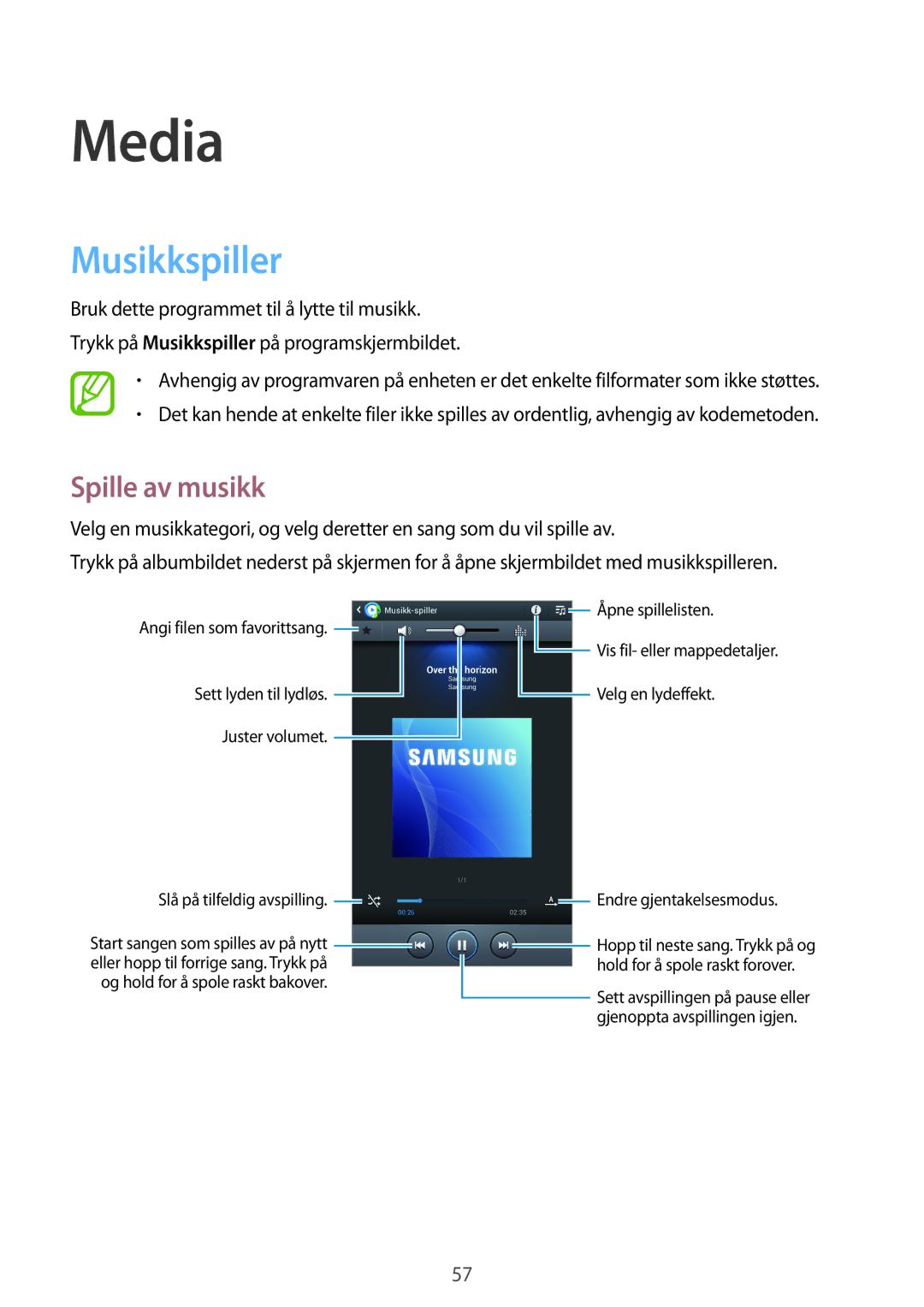 Samsung SM-T2110ZWANEE, SM-T2110GNANEE, SM-T2110GRANEE, SM-T2110MKANEE manual Media, Musikkspiller, Spille av musikk 