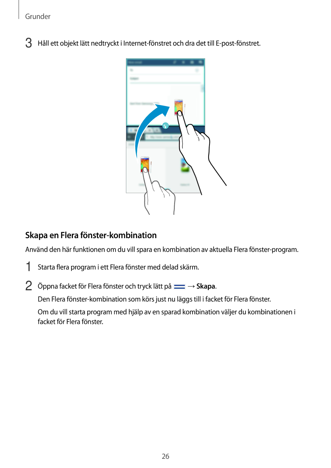 Samsung SM-T2110GRANEE, SM-T2110GNANEE, SM-T2110ZWANEE, SM-T2110MKANEE manual Skapa en Flera fönster-kombination 