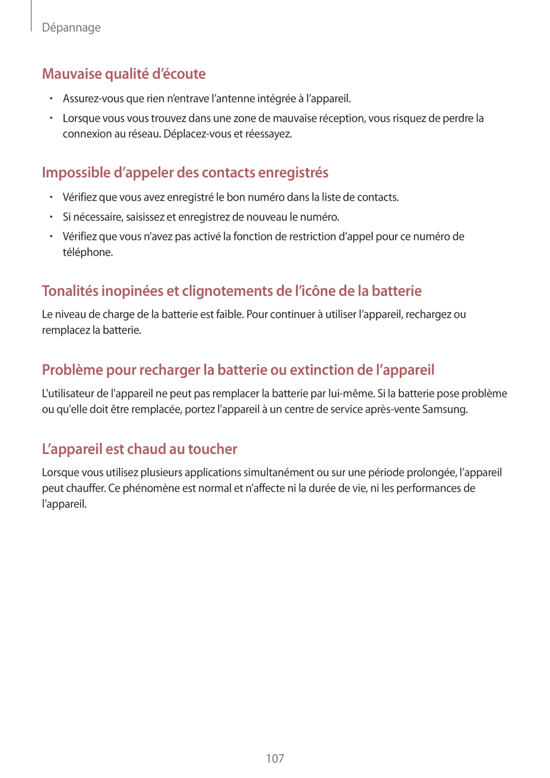 Samsung SM-T2110GNABGL, SM-T2110MKABGL, SM-T2110ZWABGL manual Mauvaise qualité d’écoute 