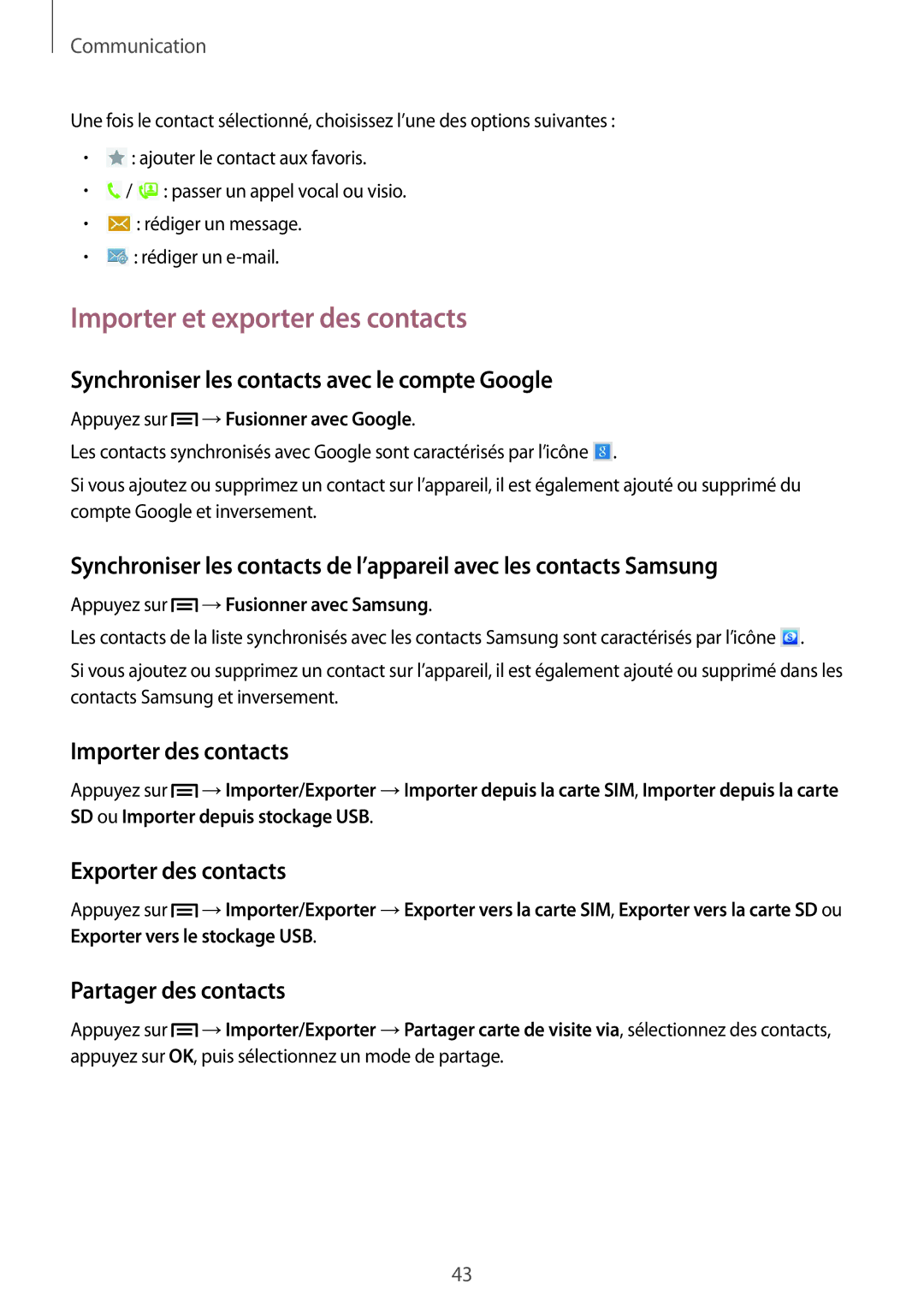 Samsung SM-T2110ZWABGL, SM-T2110MKABGL Importer et exporter des contacts, Synchroniser les contacts avec le compte Google 