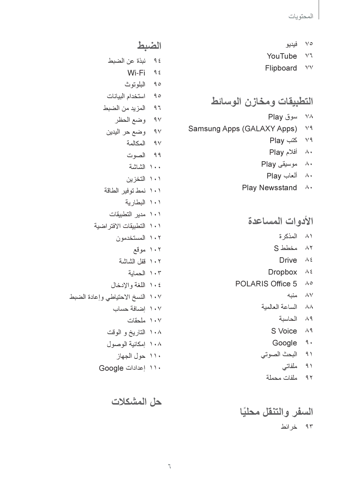 Samsung SM-T2110ZWETHR, SM-T2110MKASAC, SM-T2110MKETHR, SM-T2110ZWEKSA, SM-T2110GNEKSA, SM-T2110GNATHR manual تلاكشملا لح 