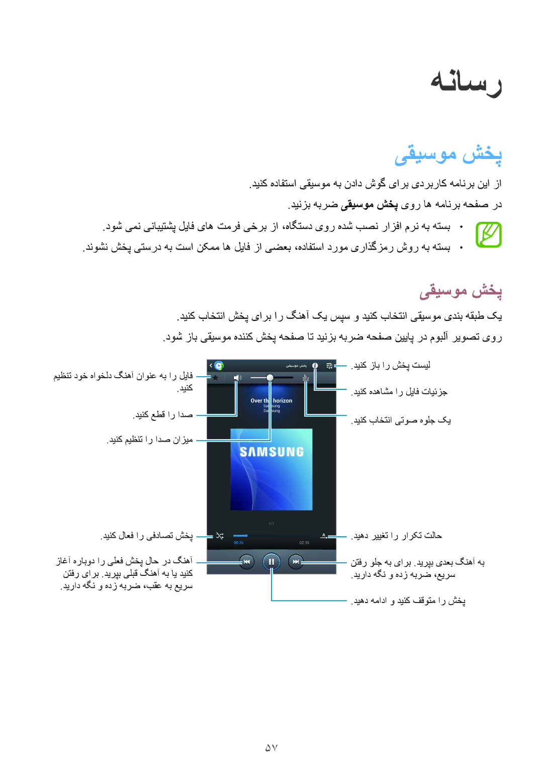 Samsung SM-T2110ZWETHR, SM-T2110MKASAC, SM-T2110MKETHR manual هناسر, دینزب هبرض یقیسوم شخپ یور اه همانرب هحفص رد 