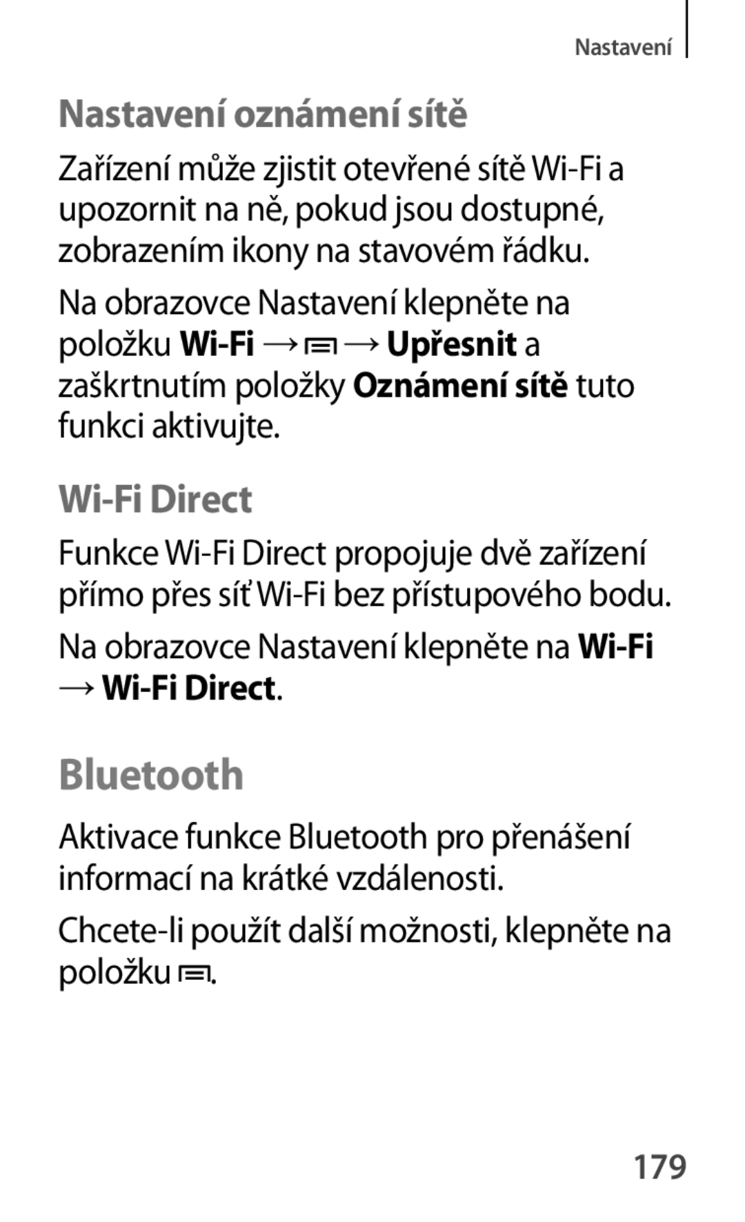 Samsung SM-T2110ZWETMS Nastavení oznámení sítě, → Wi-Fi Direct, Chcete-li použít další možnosti, klepněte na položku 