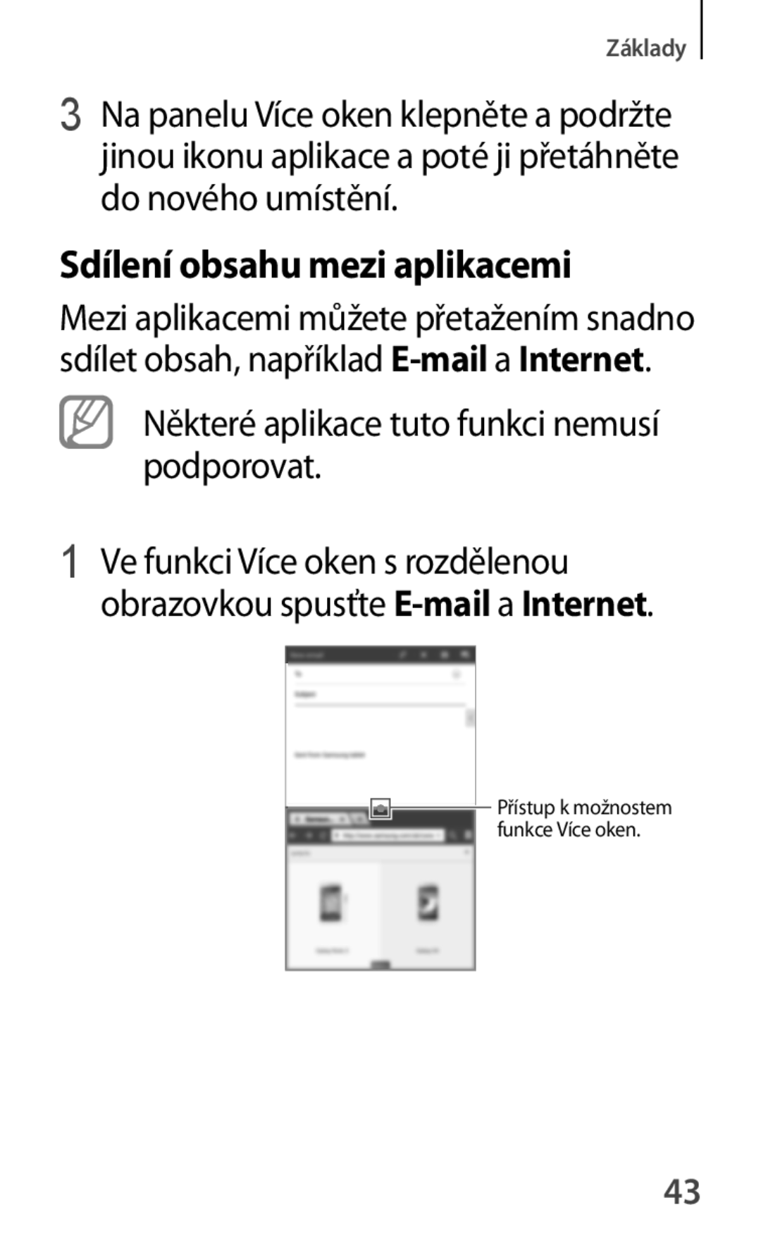 Samsung SM-T2110MKAXEO, SM-T2110MKATPL manual Sdílení obsahu mezi aplikacemi, Některé aplikace tuto funkci nemusí podporovat 