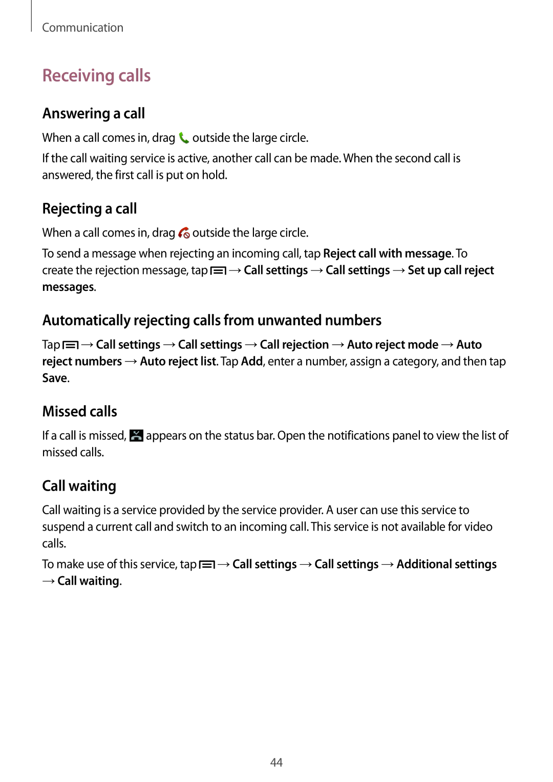 Samsung SM-T2110ZWESER, SM-T2110MKATPL, SM-T2110MKAATO, SM-T2110ZWADBT, SM-T2110MKATMN, SM-T2110MKADBT manual Receiving calls 