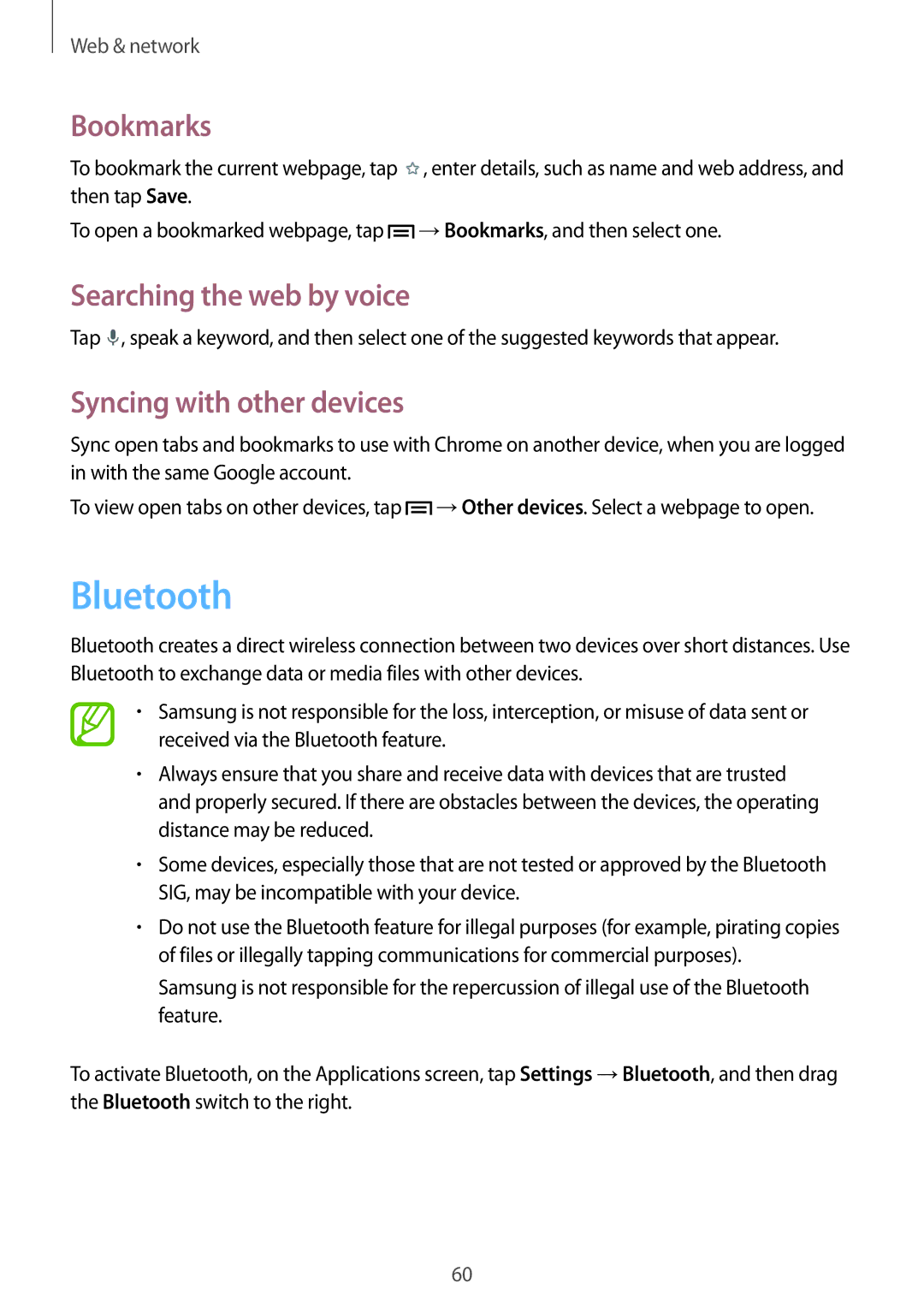 Samsung SM-T2110ZWAFTM, SM-T2110MKATPL, SM-T2110MKAATO, SM-T2110ZWADBT, SM-T2110MKATMN Bluetooth, Syncing with other devices 