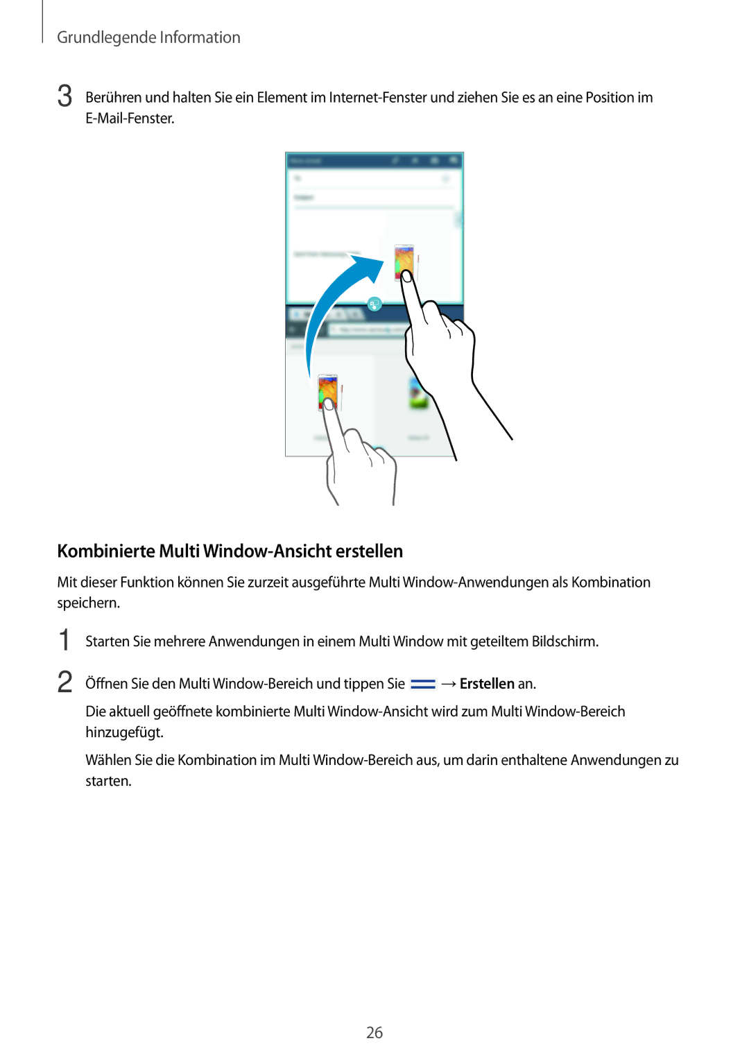 Samsung SM-T2110ZWATPL, SM-T2110MKATPL, SM-T2110MKAATO, SM-T2110ZWADBT manual Kombinierte Multi Window-Ansicht erstellen 