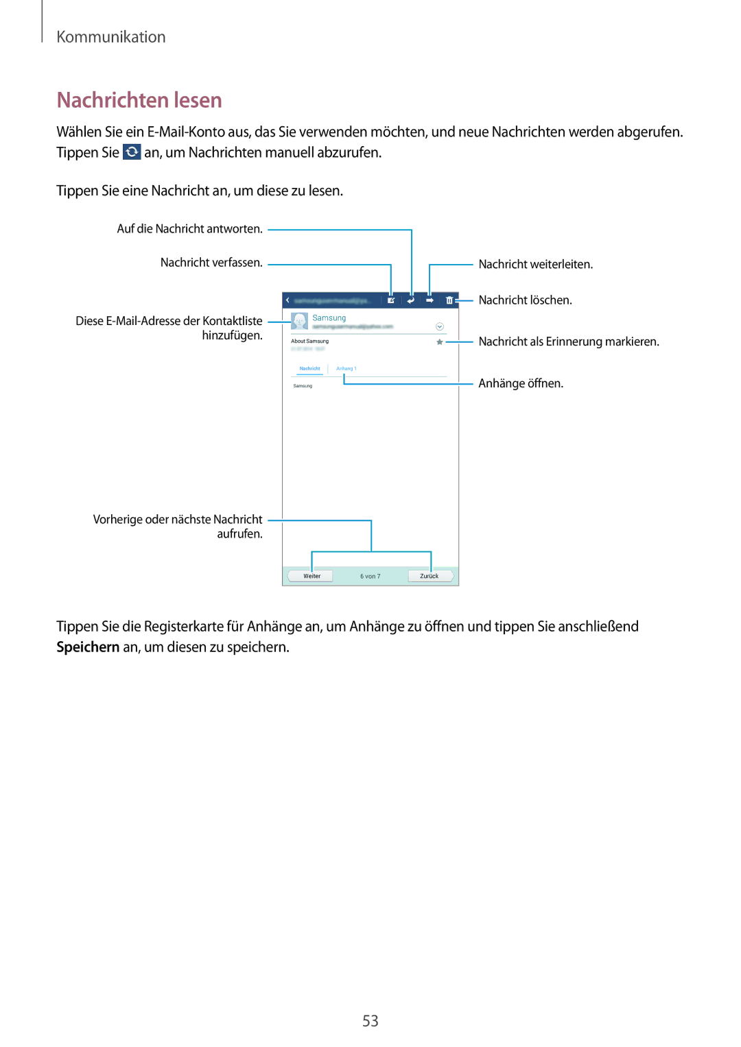 Samsung SM-T2110MKATMN, SM-T2110MKATPL, SM-T2110MKAATO, SM-T2110ZWADBT, SM-T2110MKADBT, SM-T2110ZWAATO manual Nachrichten lesen 