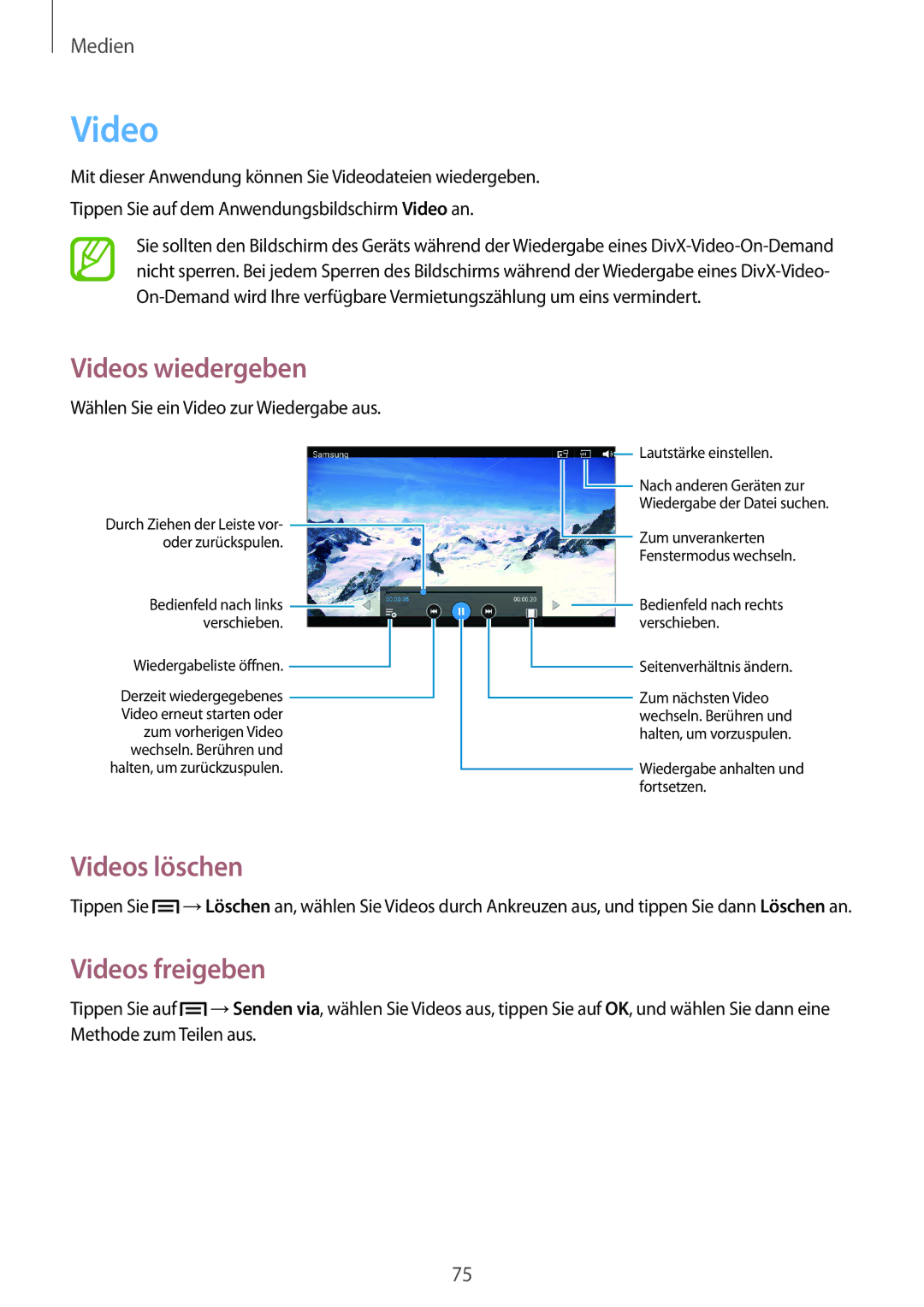 Samsung SM-T2110ZWAATO, SM-T2110MKATPL, SM-T2110MKAATO, SM-T2110ZWADBT, SM-T2110MKATMN Videos löschen, Videos freigeben 