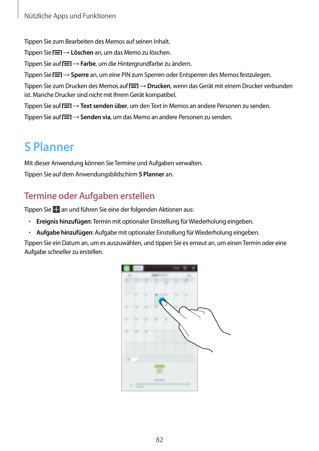 Samsung SM-T2110ZWADBT, SM-T2110MKATPL, SM-T2110MKAATO, SM-T2110MKATMN manual Planner, Termine oder Aufgaben erstellen 