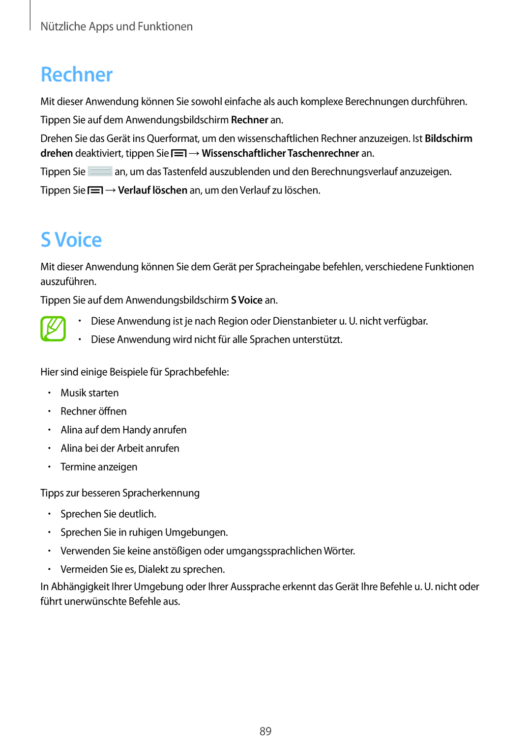 Samsung SM-T2110GNAATO, SM-T2110MKATPL, SM-T2110MKAATO, SM-T2110ZWADBT, SM-T2110MKATMN, SM-T2110MKADBT manual Rechner, Voice 