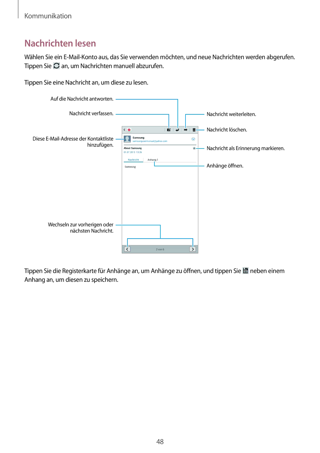 Samsung SM-T2110ZWATPH, SM-T2110MKATPL, SM-T2110MKAATO, SM-T2110ZWADBT, SM-T2110MKATMN, SM-T2110MKADBT manual Nachrichten lesen 