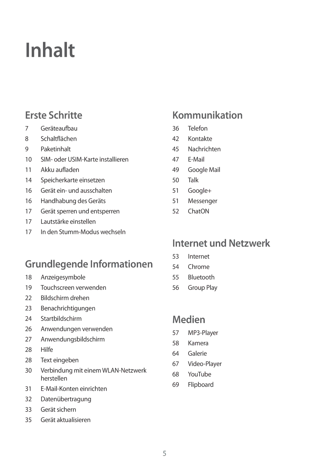 Samsung SM-T2110ZWAATO, SM-T2110MKATPL, SM-T2110MKAATO, SM-T2110ZWADBT, SM-T2110MKATMN, SM-T2110MKADBT Inhalt, Erste Schritte 