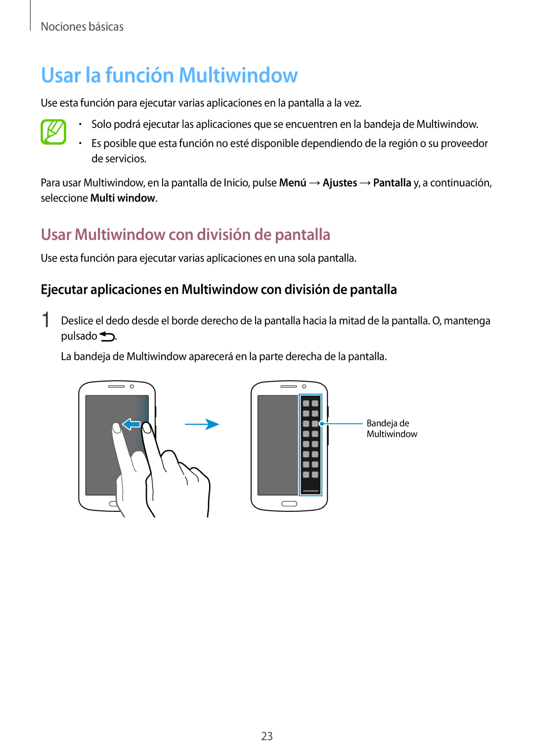 Samsung SM-T2110GNAAMN, SM-T2110ZWADBT manual Usar la función Multiwindow, Usar Multiwindow con división de pantalla 