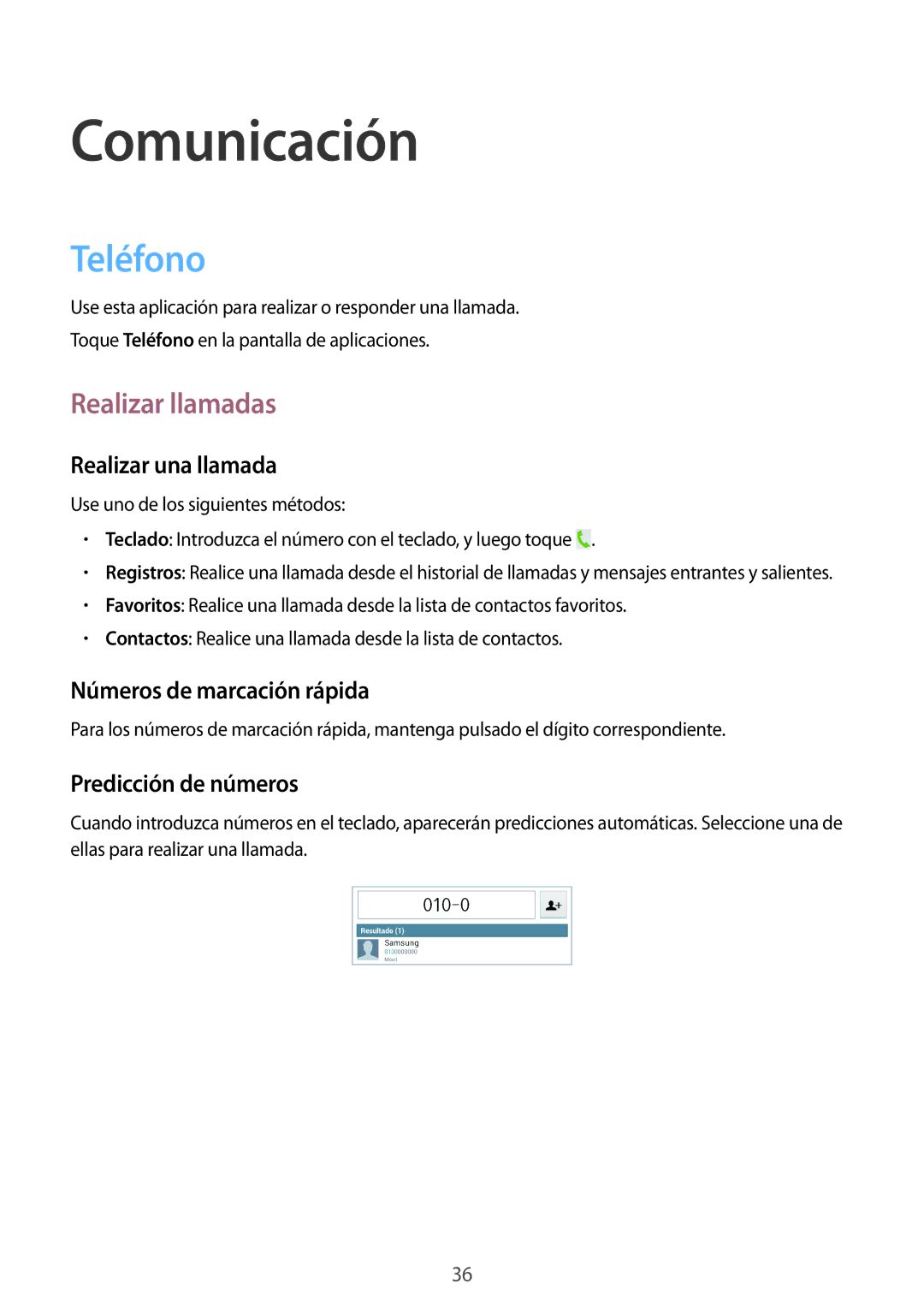 Samsung SM-T2110ZWADBT, SM-T2110ZWATPH, SM-T2110ZWAPHE, SM-T2110MKAPHE manual Comunicación, Teléfono, Realizar llamadas 