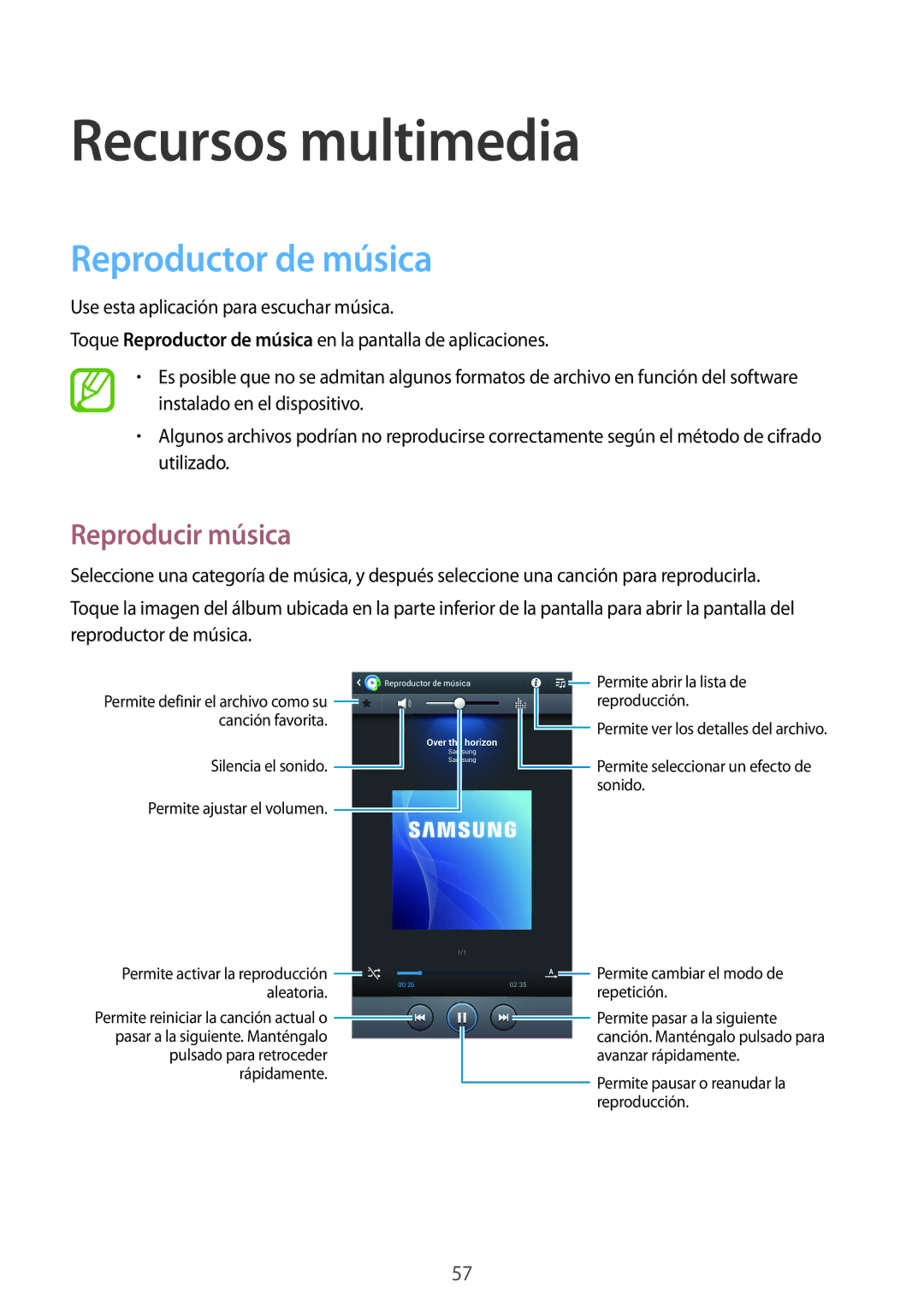 Samsung SM-T2110MKAPHE, SM-T2110ZWADBT, SM-T2110ZWATPH manual Recursos multimedia, Reproductor de música, Reproducir música 