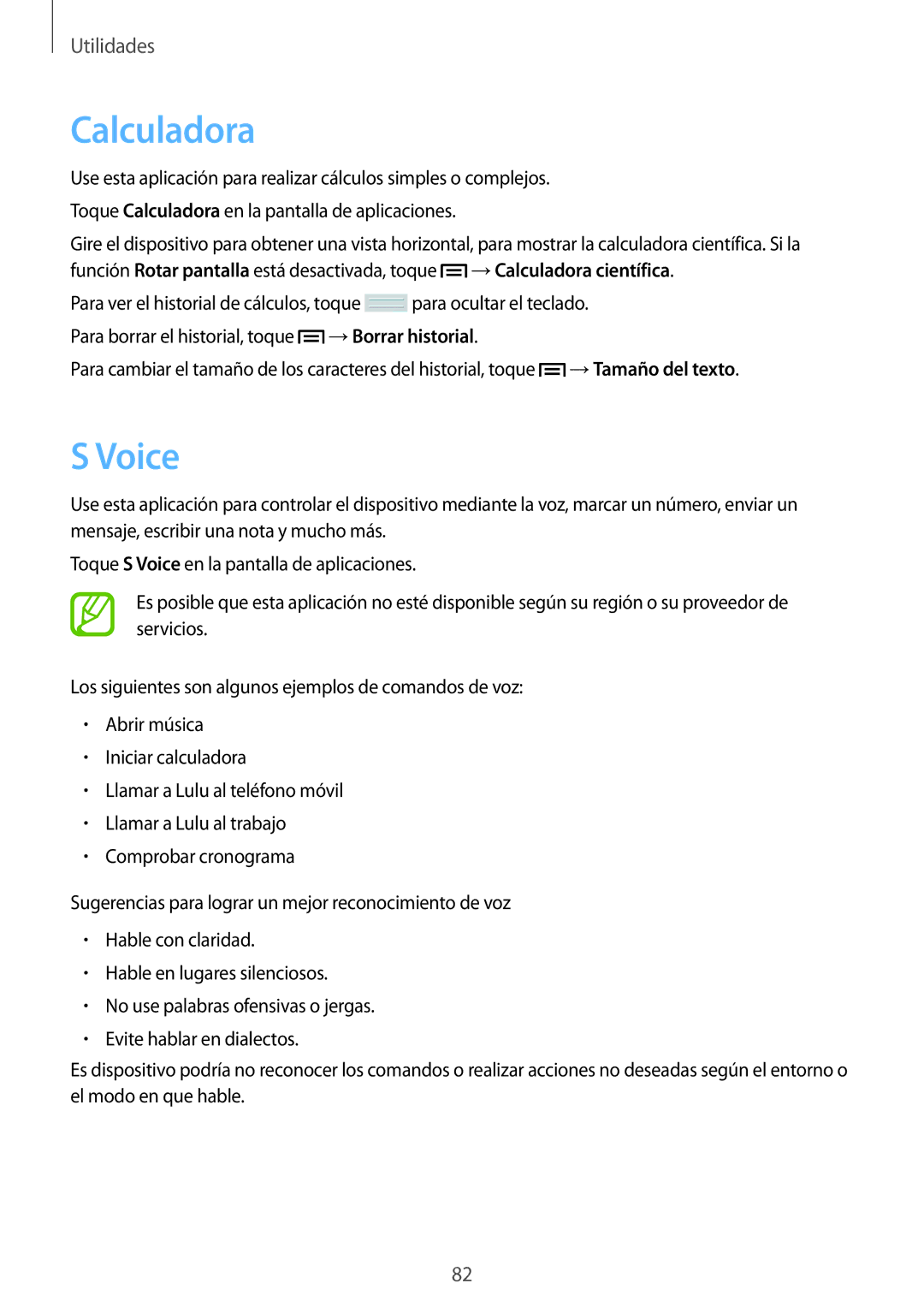 Samsung SM-T2110MKAXEO, SM-T2110ZWADBT, SM-T2110ZWATPH, SM-T2110ZWAPHE, SM-T2110MKAPHE, SM-T2110GNAAMN manual Calculadora, Voice 