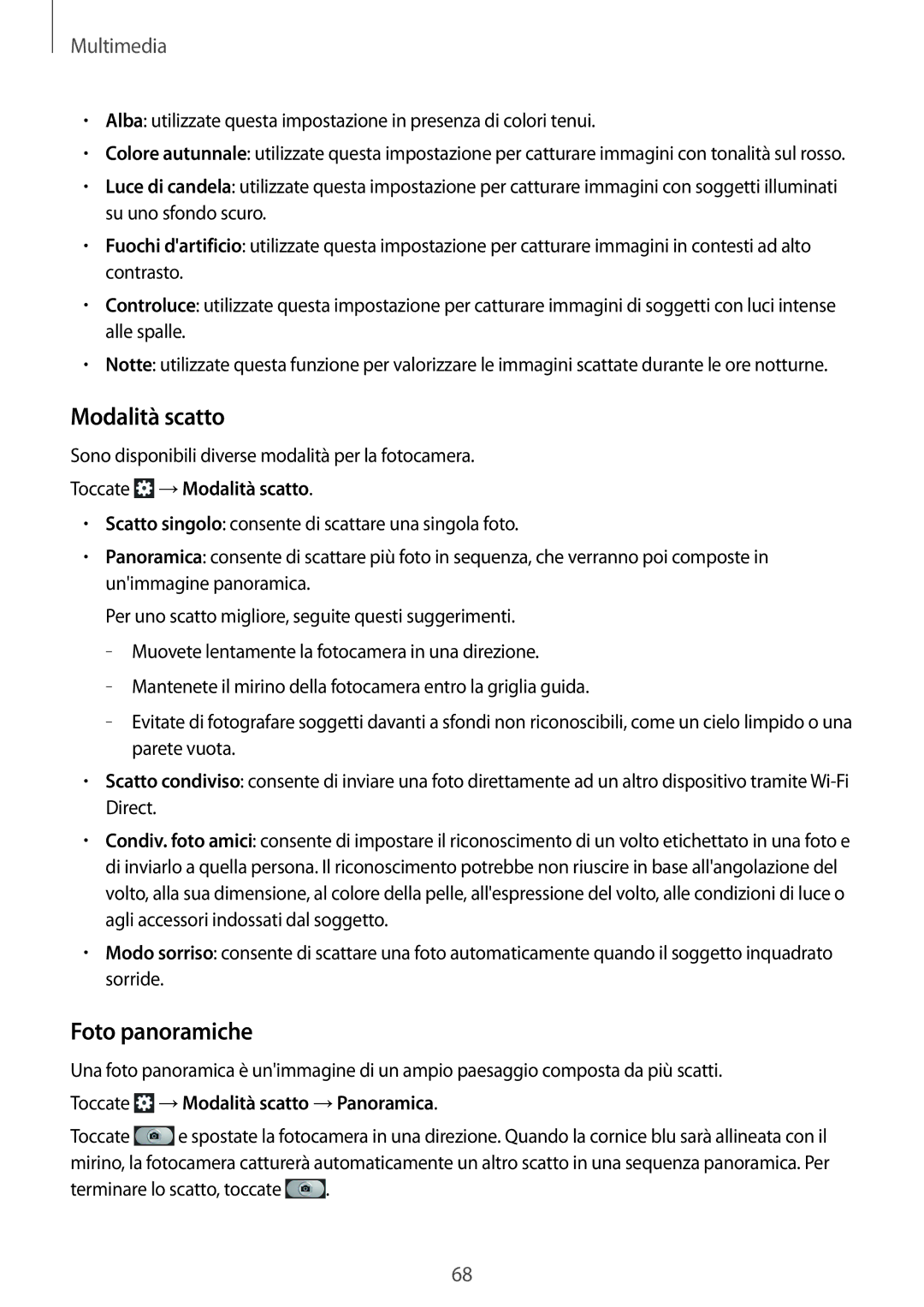 Samsung SM-T2110ZWATIM, SM-T2110ZWAITV, SM-T2110ZWAHUI manual Foto panoramiche, Toccate →Modalità scatto →Panoramica 