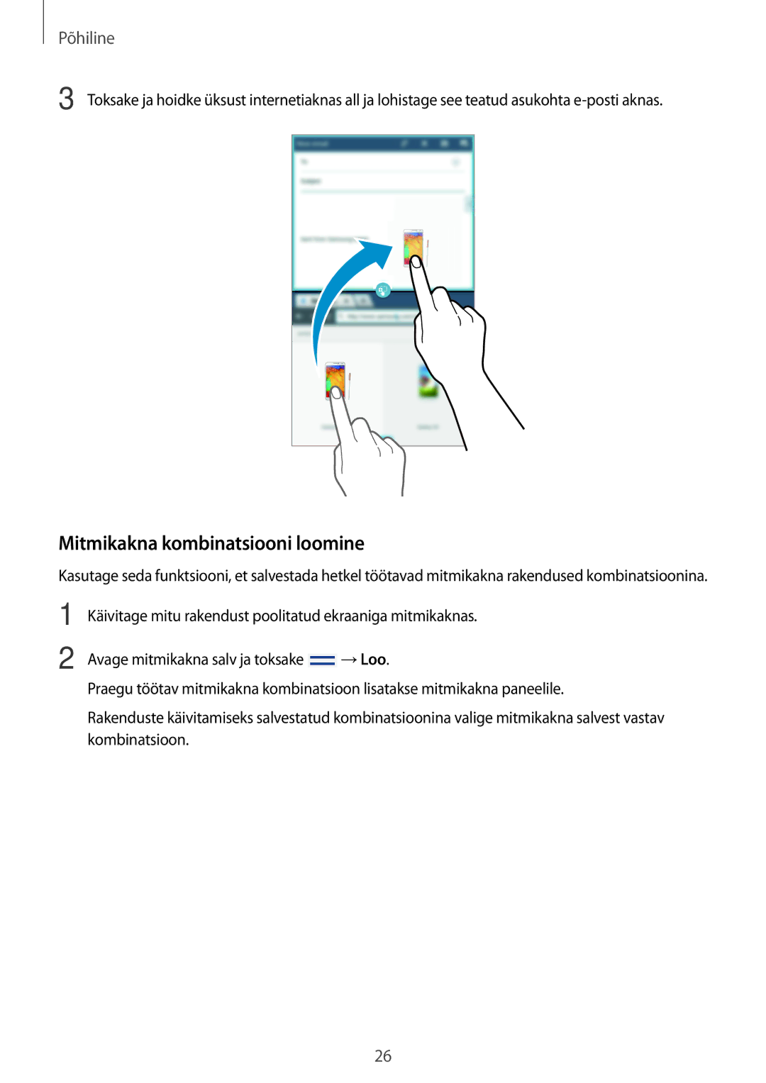 Samsung SM-T2110ZWASEB, SM-T2110MKASEB manual Mitmikakna kombinatsiooni loomine 