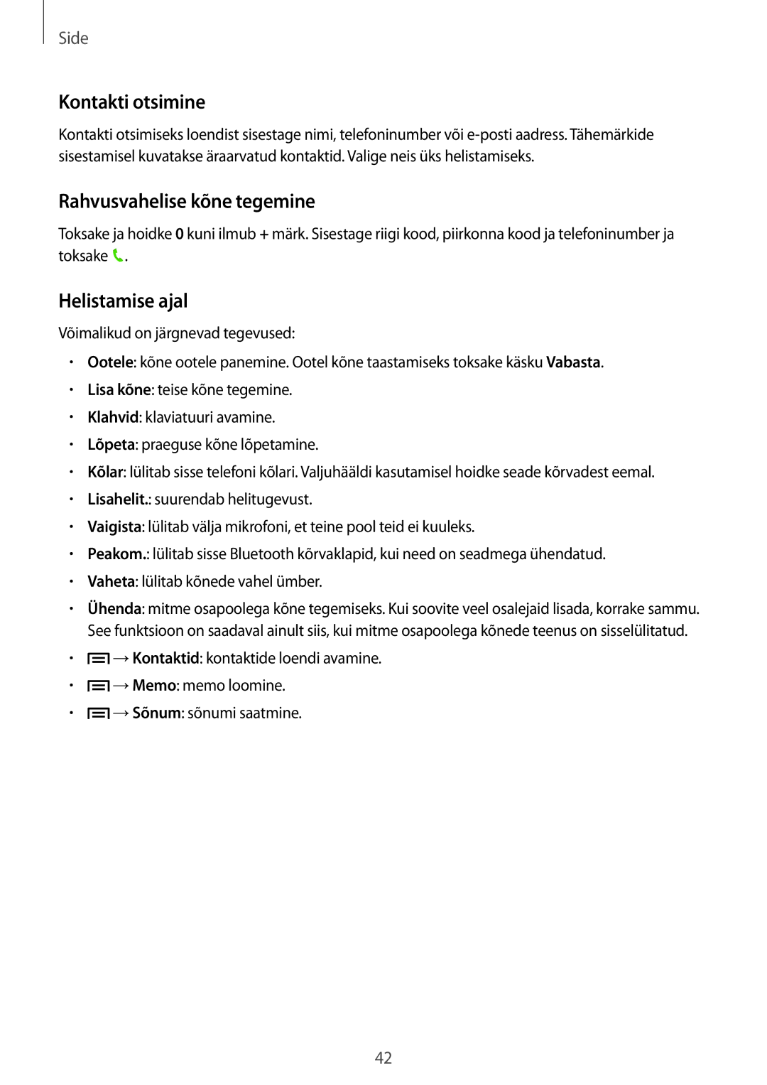 Samsung SM-T2110ZWASEB, SM-T2110MKASEB manual Kontakti otsimine, Rahvusvahelise kõne tegemine, Helistamise ajal 