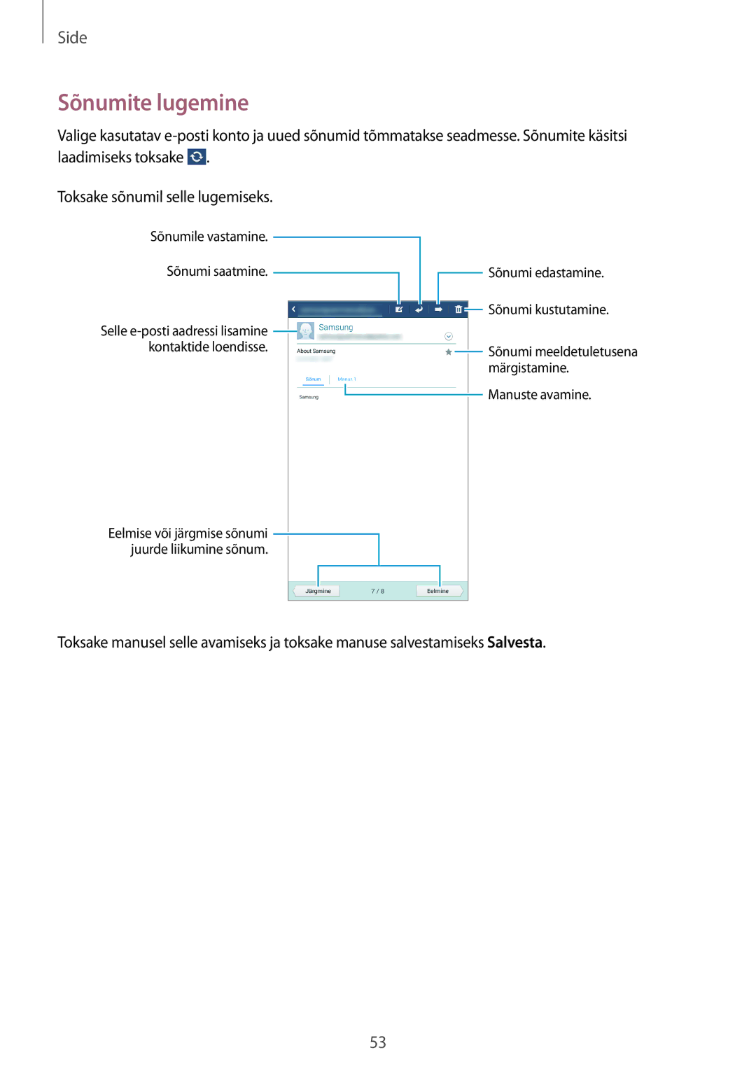 Samsung SM-T2110MKASEB, SM-T2110ZWASEB manual Sõnumite lugemine 