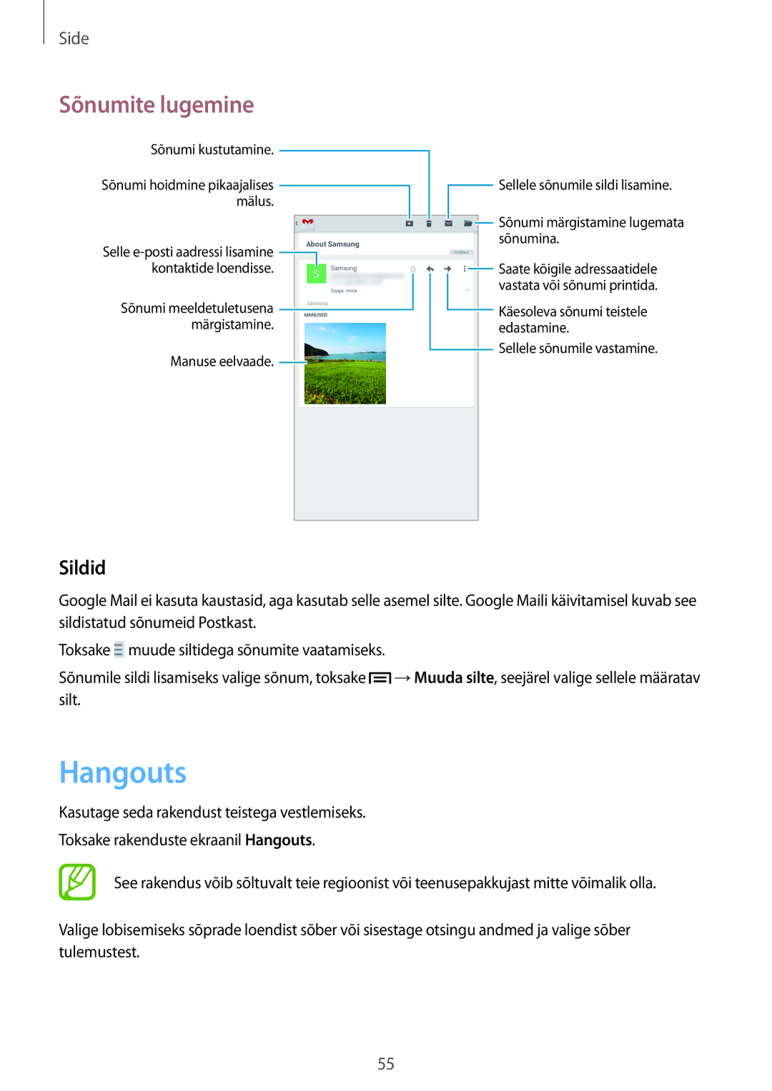 Samsung SM-T2110MKASEB, SM-T2110ZWASEB manual Hangouts, Sildid 