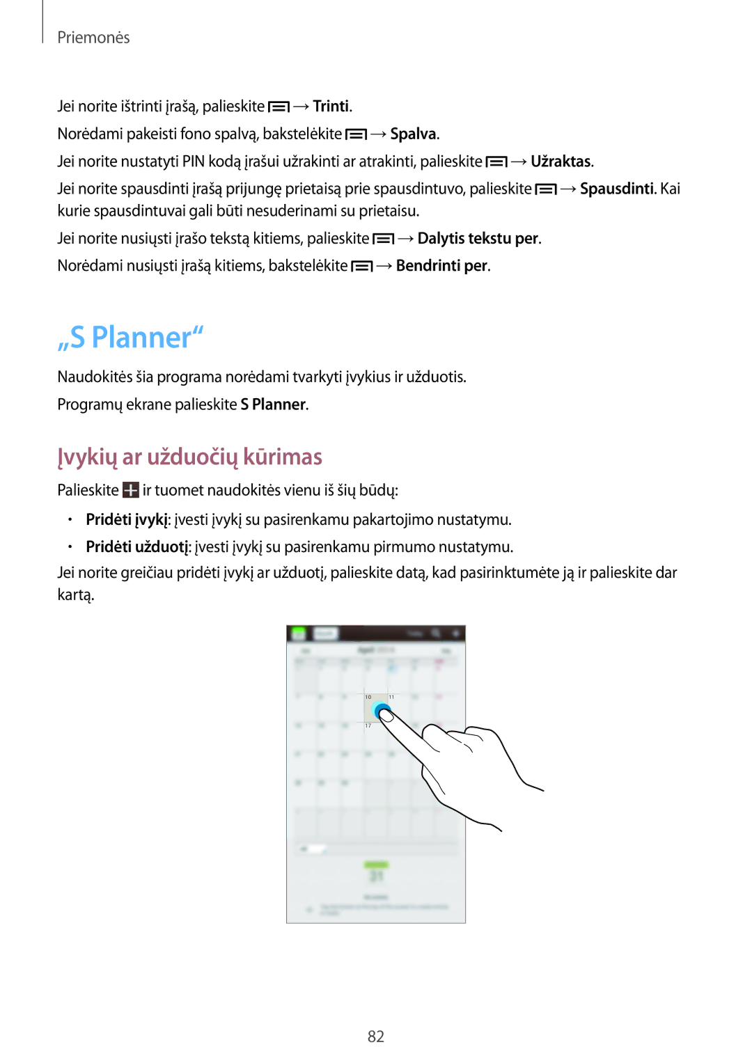 Samsung SM-T2110ZWASEB, SM-T2110MKASEB manual „S Planner, Įvykių ar užduočių kūrimas 