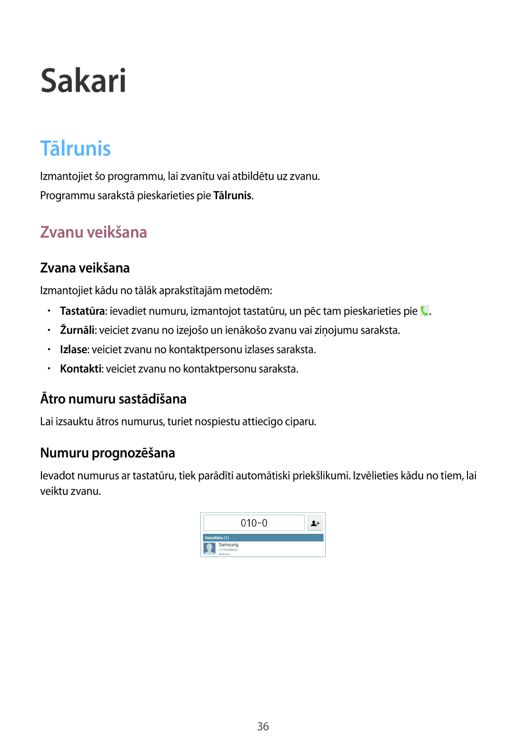 Samsung SM-T2110ZWASEB, SM-T2110MKASEB manual Sakari, Tālrunis, Zvanu veikšana 