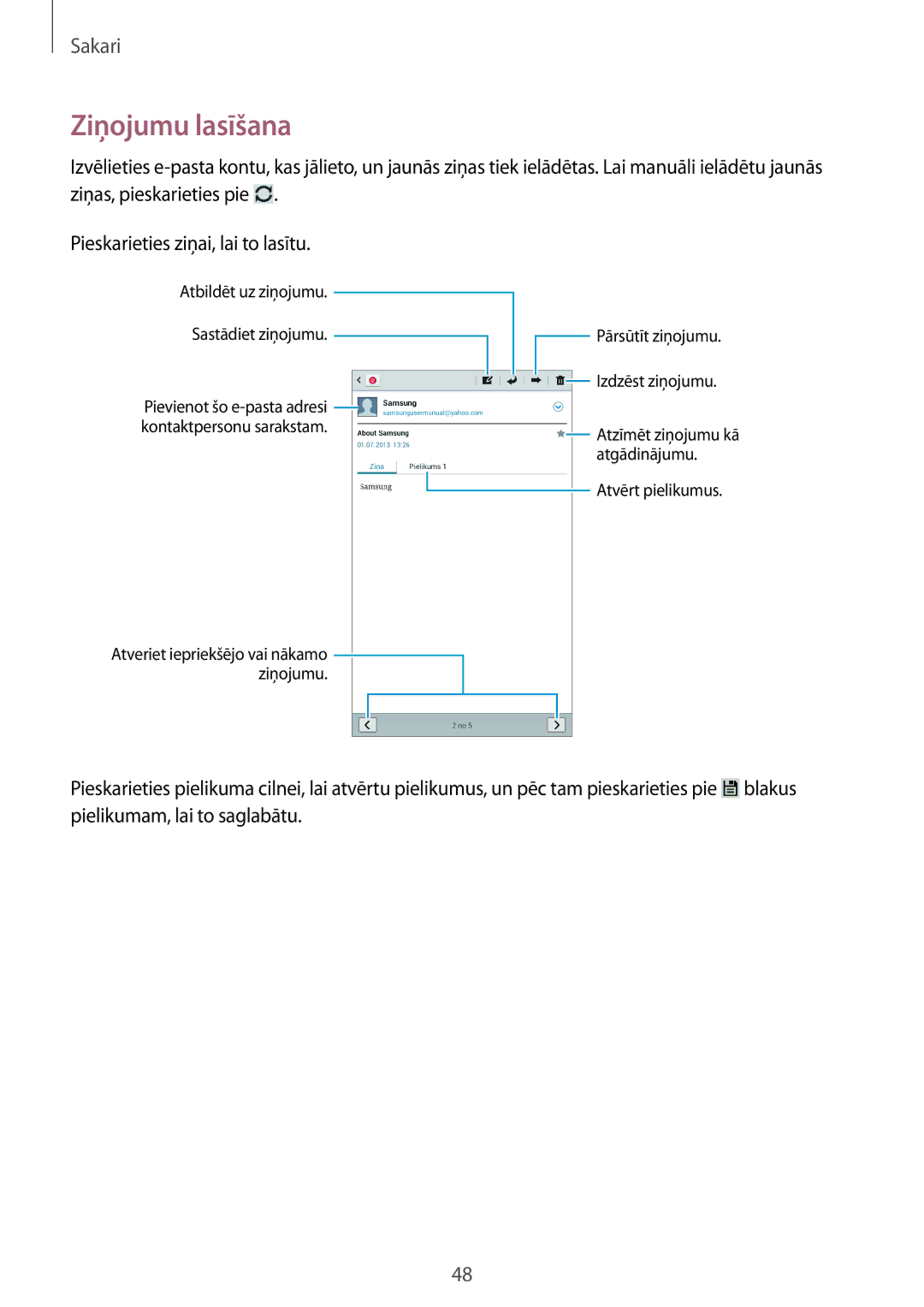 Samsung SM-T2110ZWASEB, SM-T2110MKASEB manual Ziņojumu lasīšana 