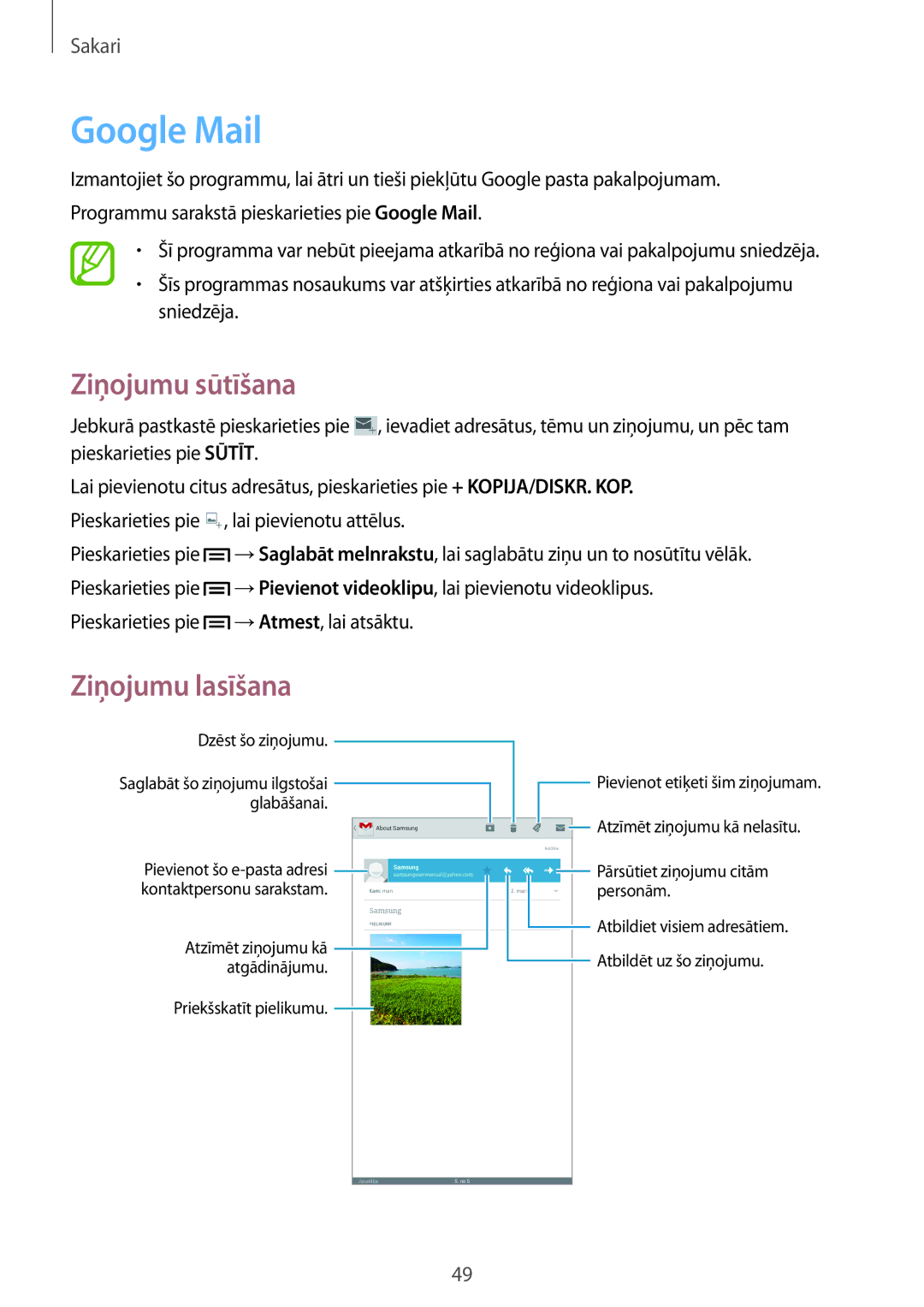 Samsung SM-T2110MKASEB, SM-T2110ZWASEB manual Google Mail, Dzēst šo ziņojumu 