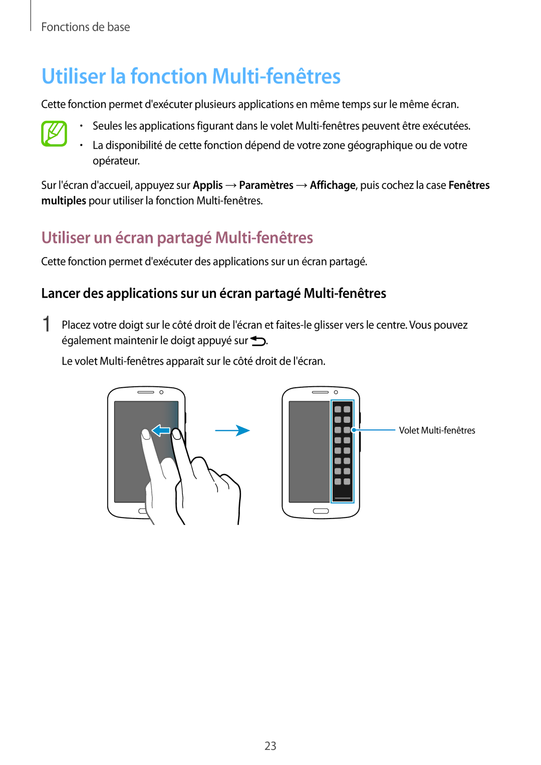 Samsung SM-T2110ZWAFTM, SM-T2110ZWEXEF manual Utiliser la fonction Multi-fenêtres, Utiliser un écran partagé Multi-fenêtres 