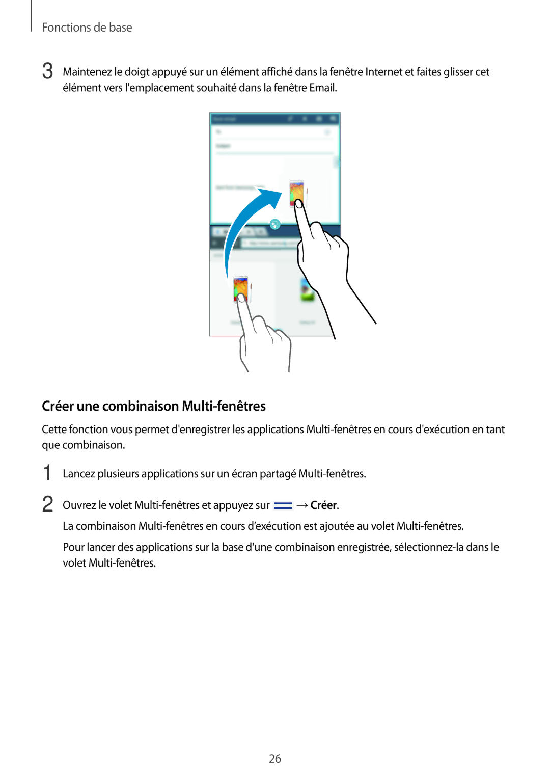 Samsung SM-T2110ZWAFTM, SM-T2110ZWEXEF, SM-T2110ZWEFTM manual Créer une combinaison Multi-fenêtres 