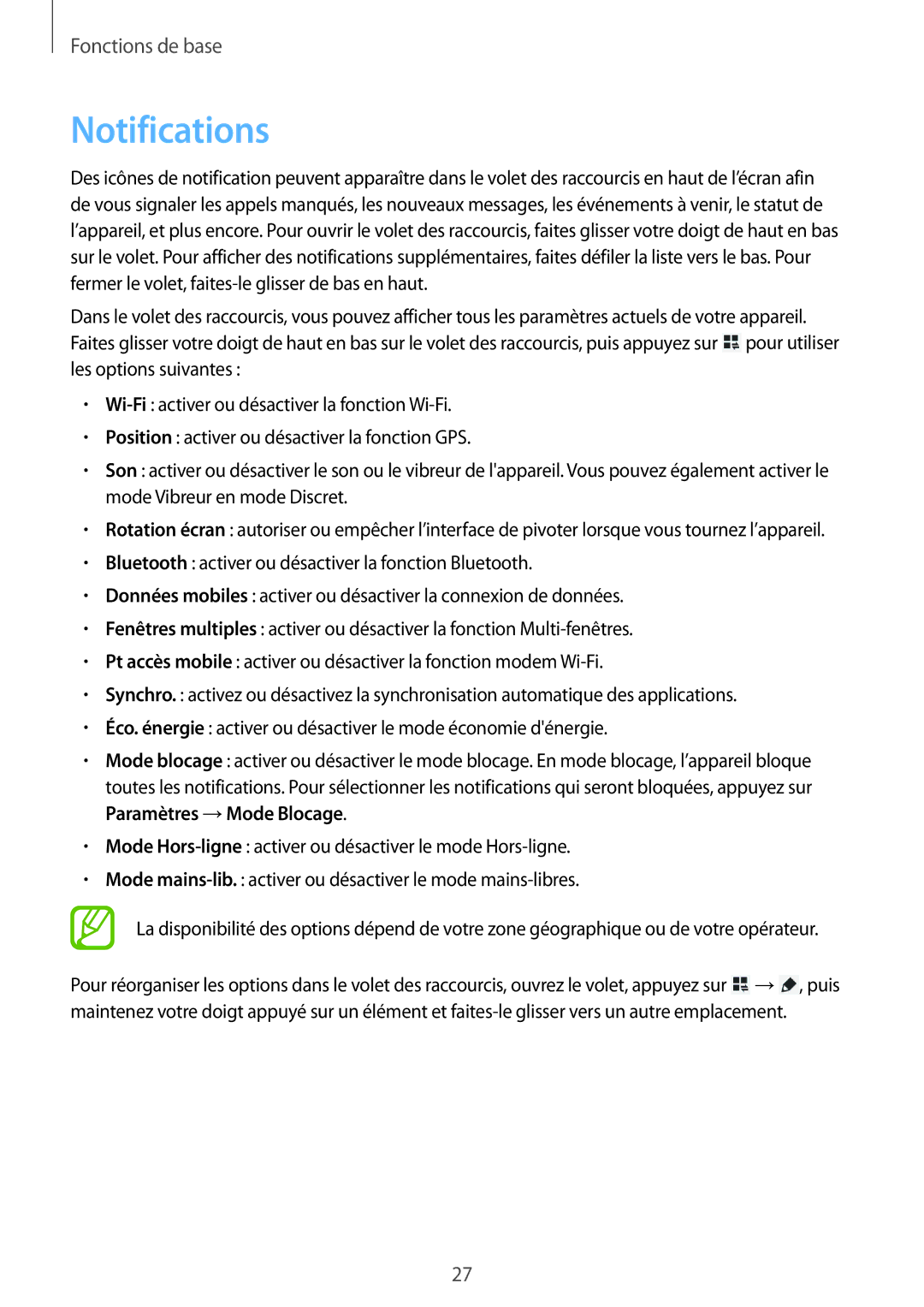 Samsung SM-T2110ZWEXEF, SM-T2110ZWEFTM, SM-T2110ZWAFTM manual Notifications 