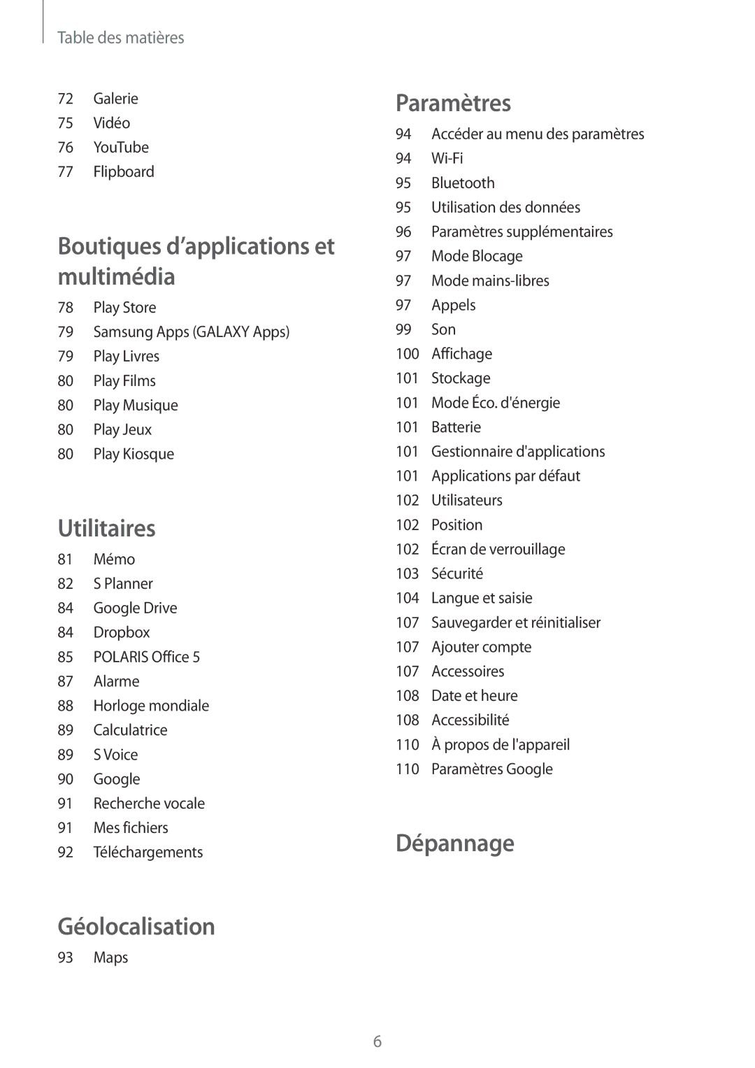 Samsung SM-T2110ZWEXEF, SM-T2110ZWEFTM, SM-T2110ZWAFTM manual Géolocalisation 